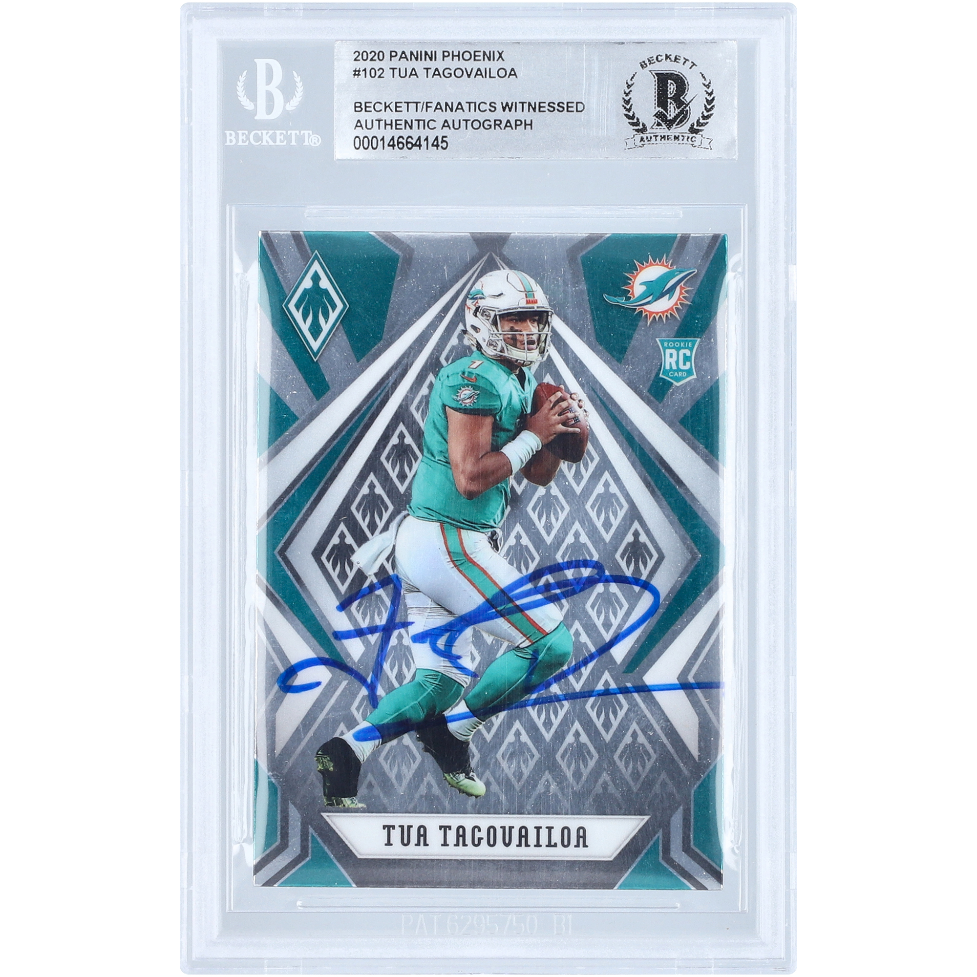 Tua Tagovailoa Miami Dolphins signierte 2020 Panini Phoenix Base #102 Beckett Fanatics bezeugte authentifizierte Rookie-Karte