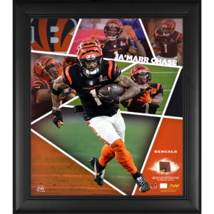 Ja’Marr Chase Cincinnati Bengals, gerahmte 15 x 17 Zoll große Impact-Player-Collage mit einem Stück eines beim Spiel verwendeten Footballs – limitierte Auflage von 500 Stück