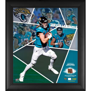 Gerahmte Collage eines Impact-Players der Jacksonville Jaguars von Trevor Lawrence, 15 x 17 Zoll, mit einem Stück eines beim Spiel verwendeten Footballs – limitierte Auflage von 500 Stück