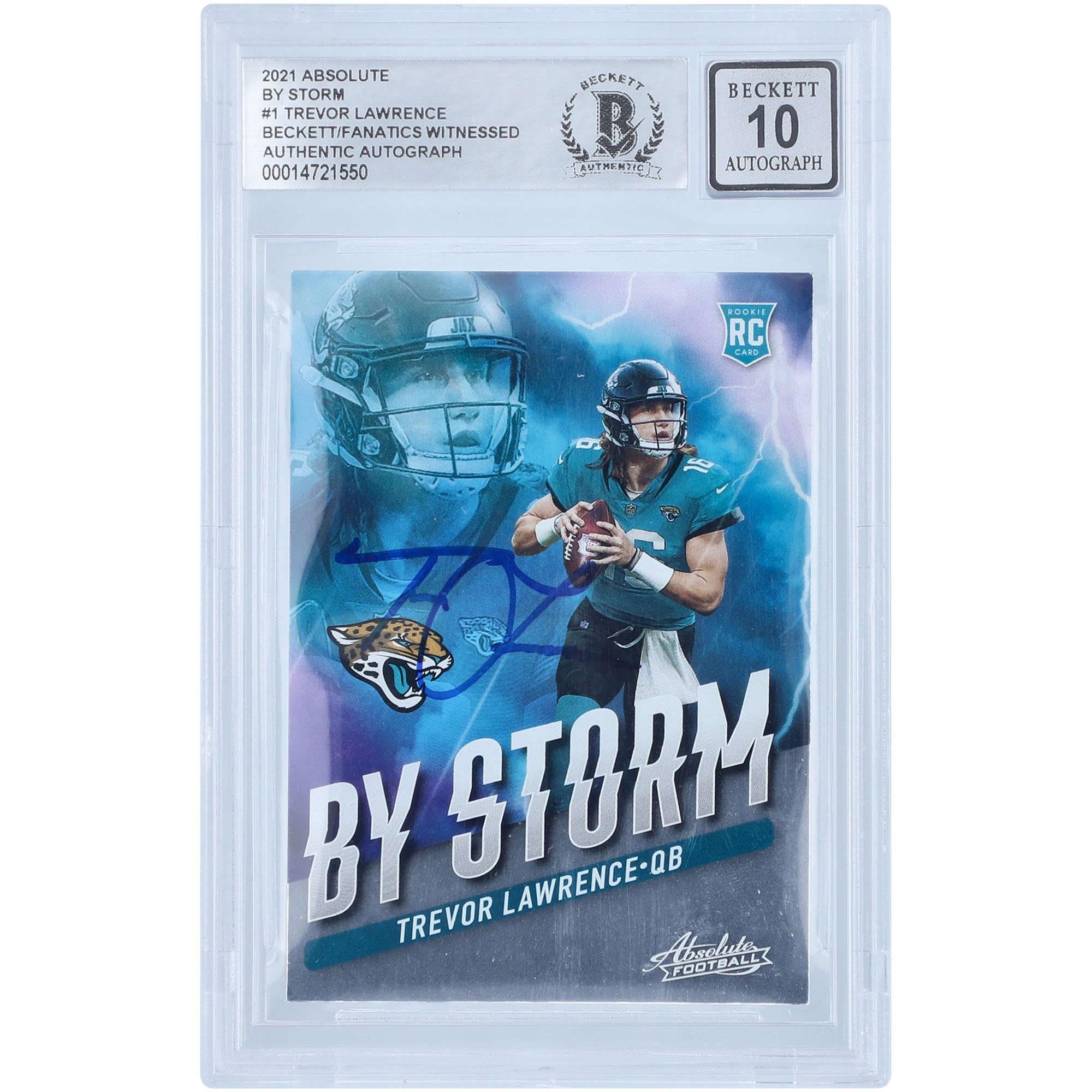 Trevor Lawrence Jacksonville Jaguars signierte 2021 Panini Absolute By Storm #BST-1 Beckett Fanatics bezeugte authentifizierte 10 Rookie-Karte