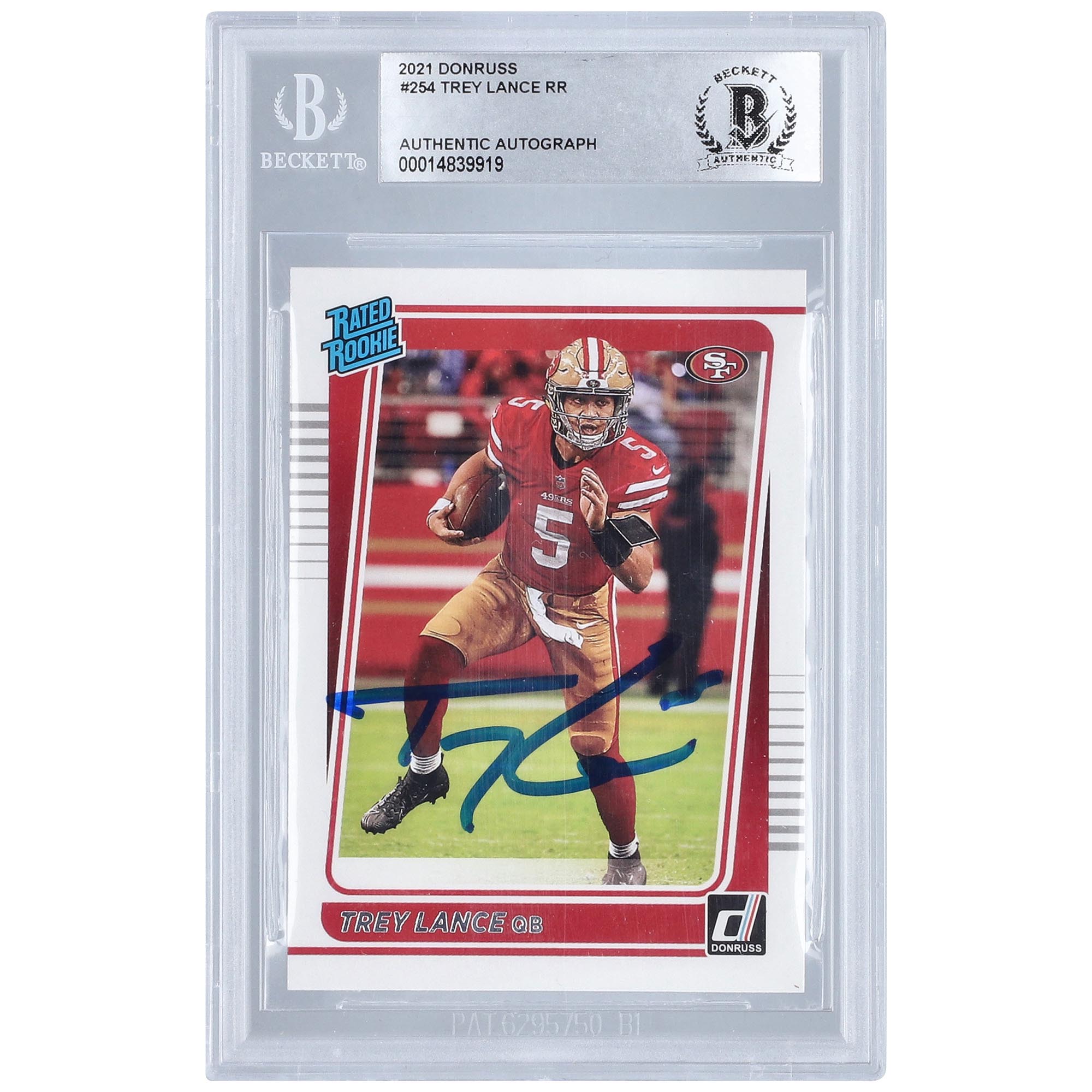 Trey Lance San Francisco 49ers signierte 2021 Panini Donruss #254 BAS authentifizierte Rookie-Karte