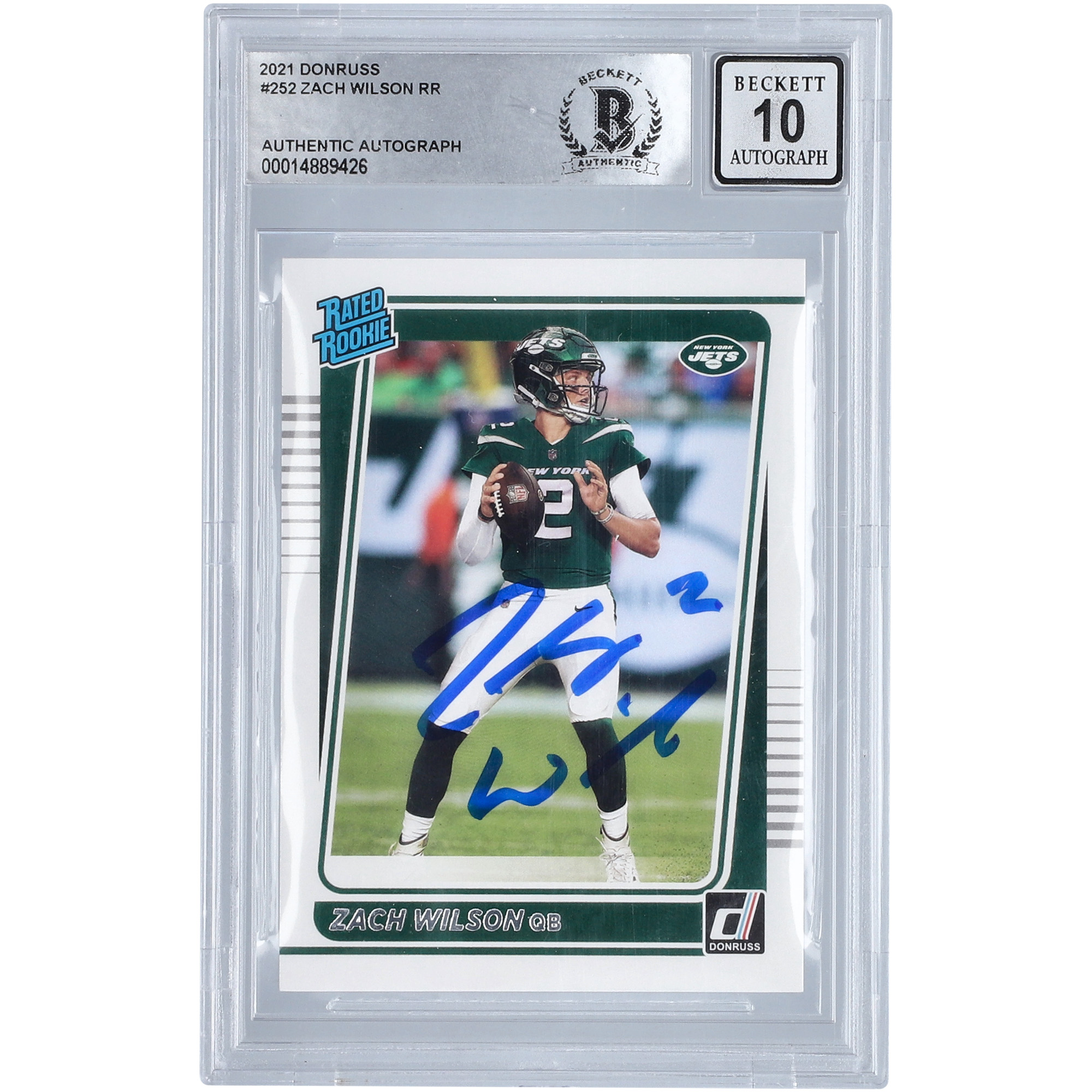 Zach Wilson New York Jets signierte 2021 Panini Donruss #252 BAS authentifizierte 10 Rookie-Karte