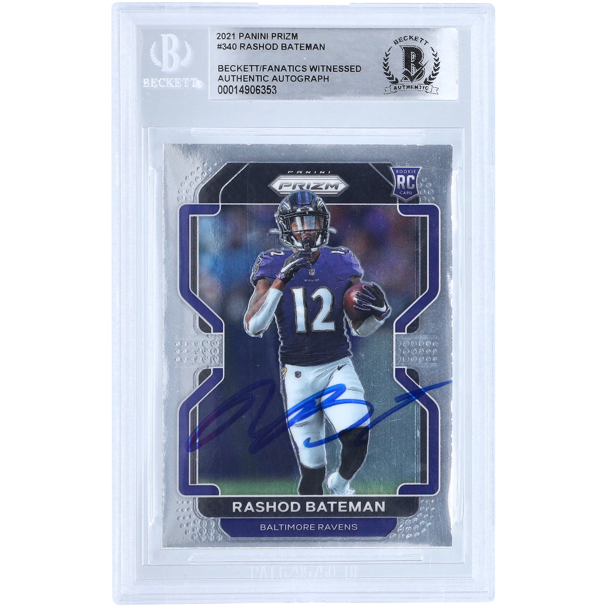 Rashod Bateman Baltimore Ravens signierte 2021 Panini Prizm #340 Beckett Fanatics bezeugte authentifizierte Rookie-Karte