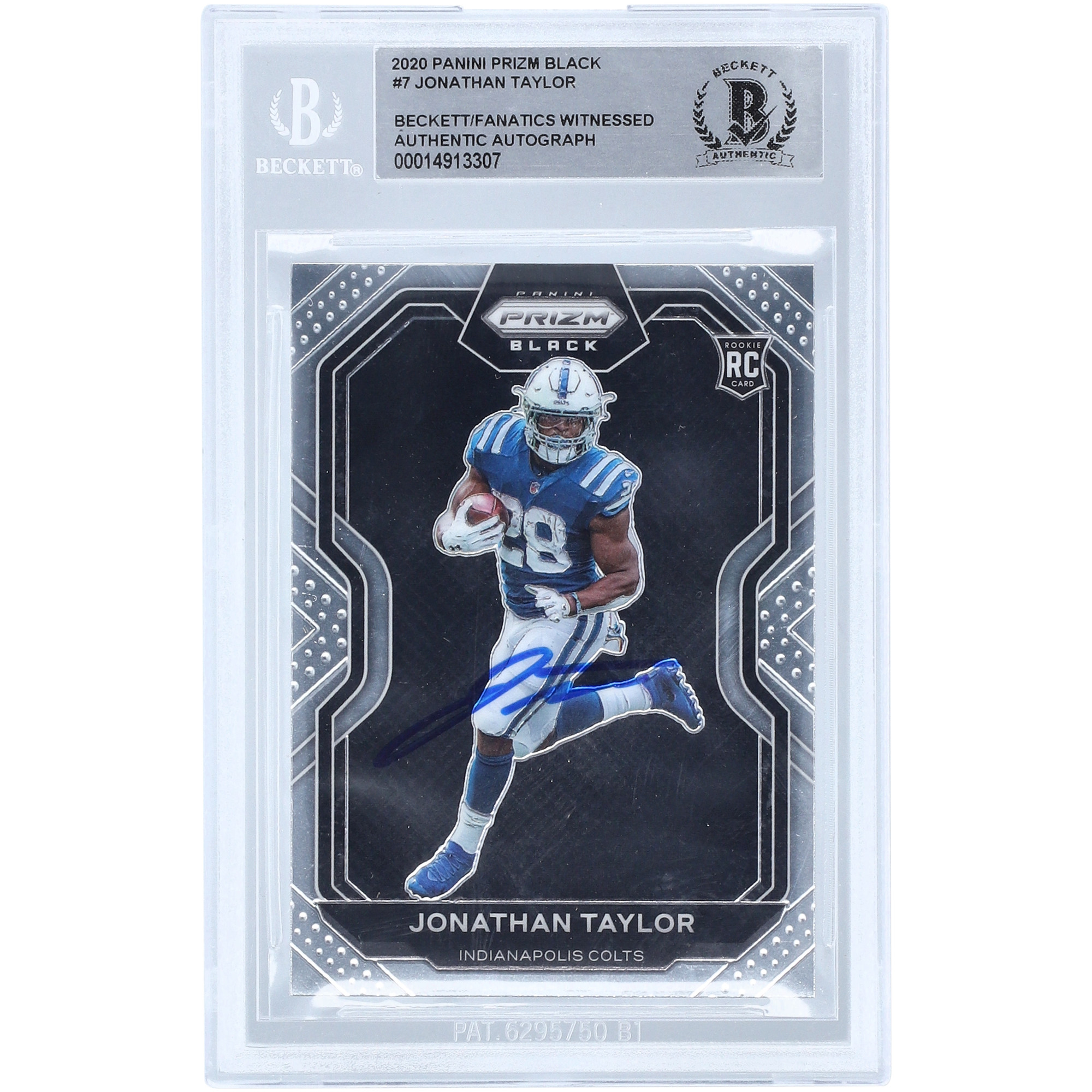 Jonathan Taylor Indianapolis Colts signierte 2020 Panini Chronicles Prizm Schwarz Silber #PB-7 Beckett Fanatics bezeugte authentifizierte Rookie-Karte