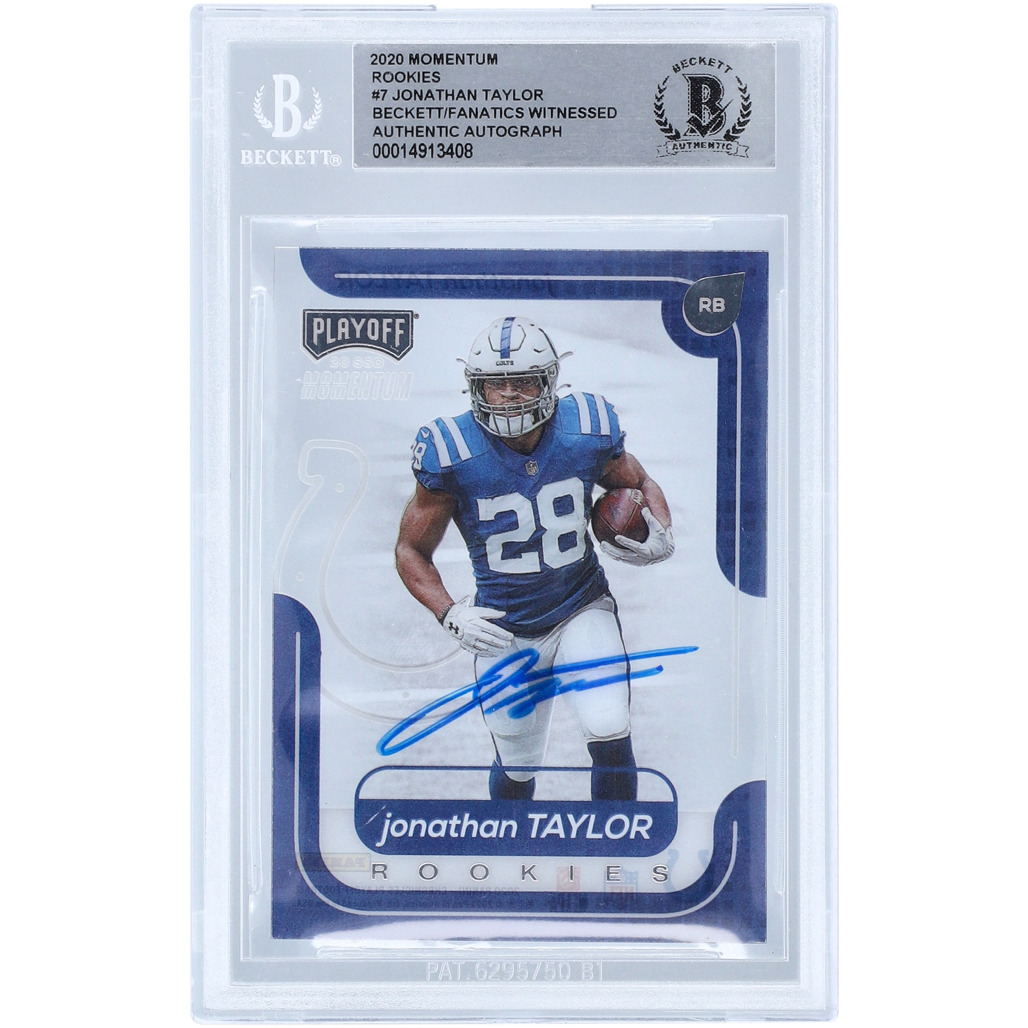 Jonathan Taylor Indianapolis Colts signierte 2020 Panini Chronicles Playoff Momentum Red #M-7 #46/199 Beckett Fanatics bezeugte authentifizierte Rookie-Karte