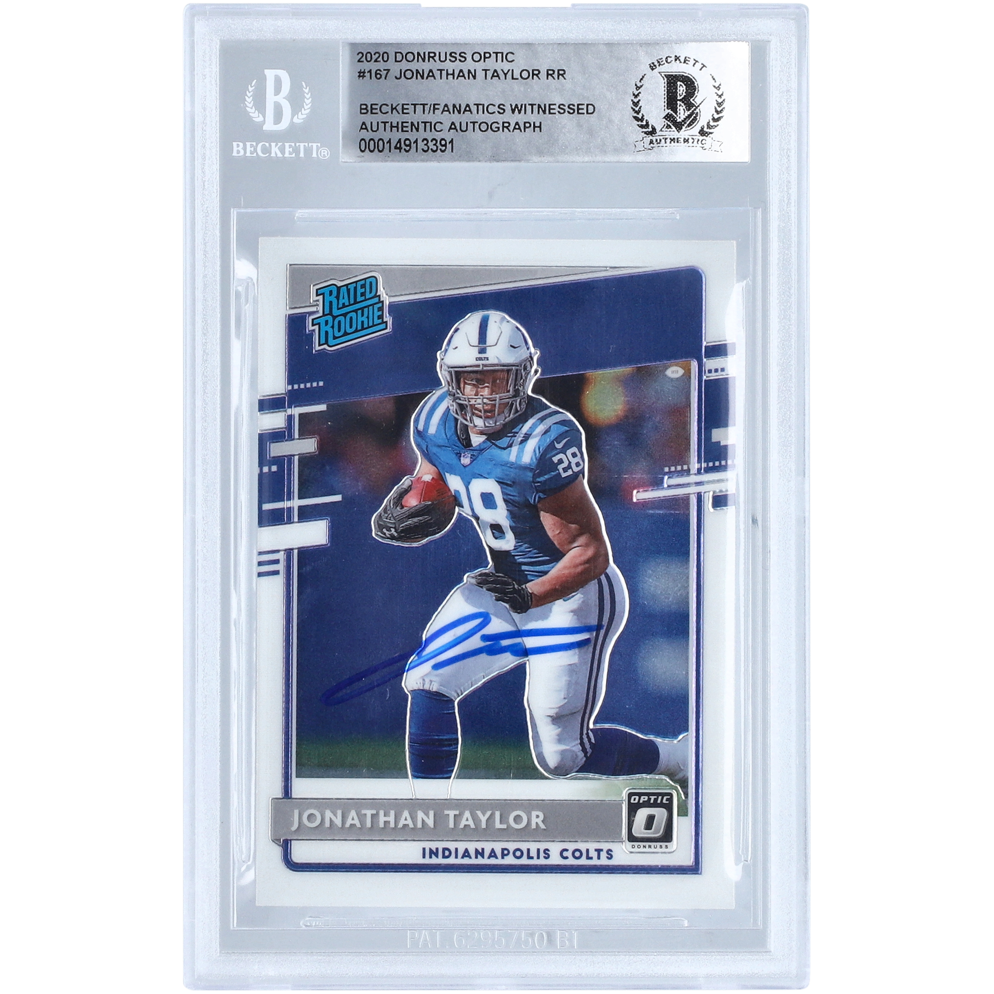 Jonathan Taylor Indianapolis Colts signierte 2020 Panini Donruss Optic Rated Rookie #167 Beckett Fanatics bezeugte authentifizierte Rookie-Karte