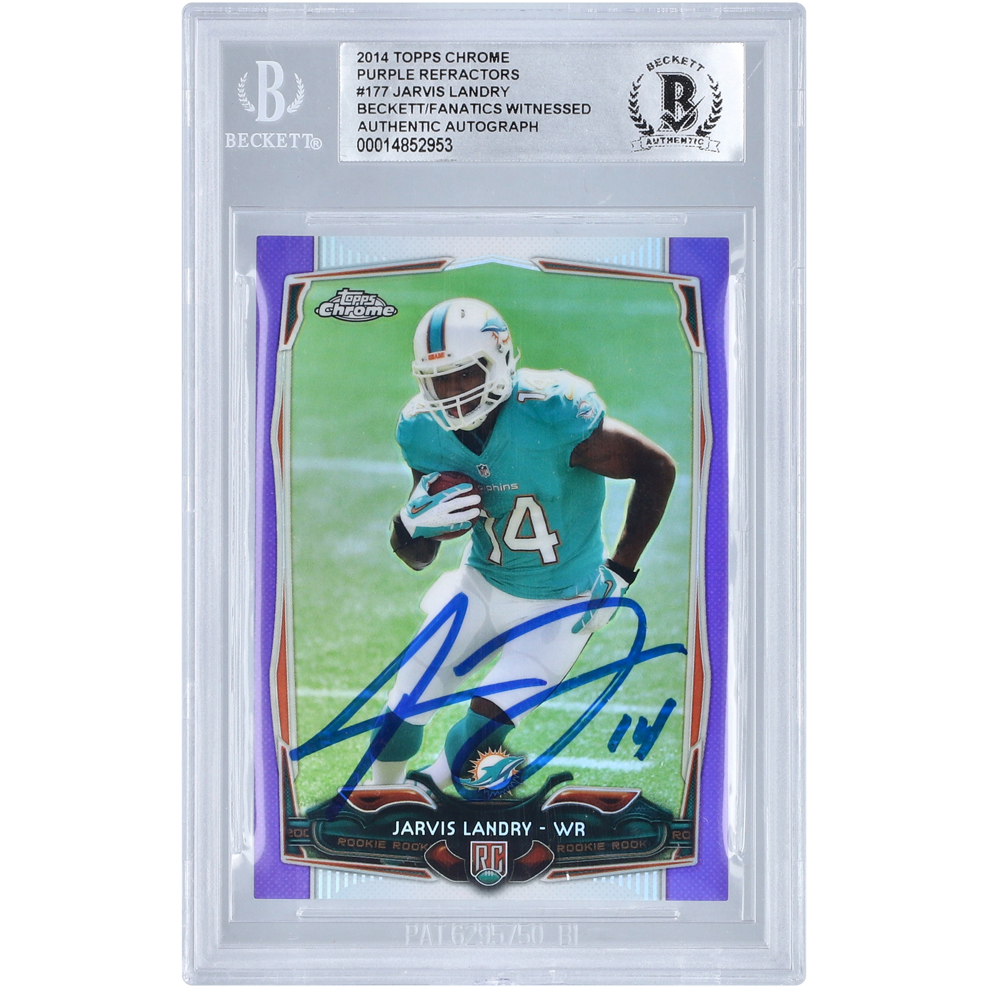 Jarvis Landry Miami Dolphins signierte 2014 Topps Chrome Purple Refractor #177 Beckett Fanatics bezeugte authentifizierte Rookie-Karte