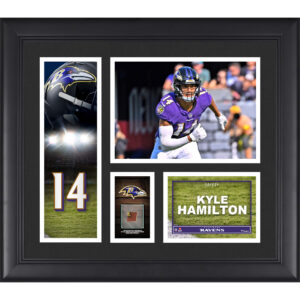 Kyle Hamilton Baltimore Ravens Gerahmte 15″ x 17″ Spielercollage mit einem Stück eines Spielballs