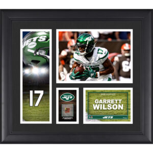 Garrett Wilson New York Jets Gerahmte 15″ x 17″ Spielercollage mit einem Stück eines Spielballs