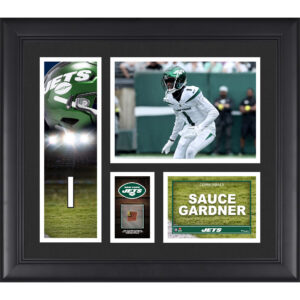 Ahmad Sauce Gardner New York Jets Gerahmte 15″ x 17″ Spielercollage mit einem Stück eines Spielballs