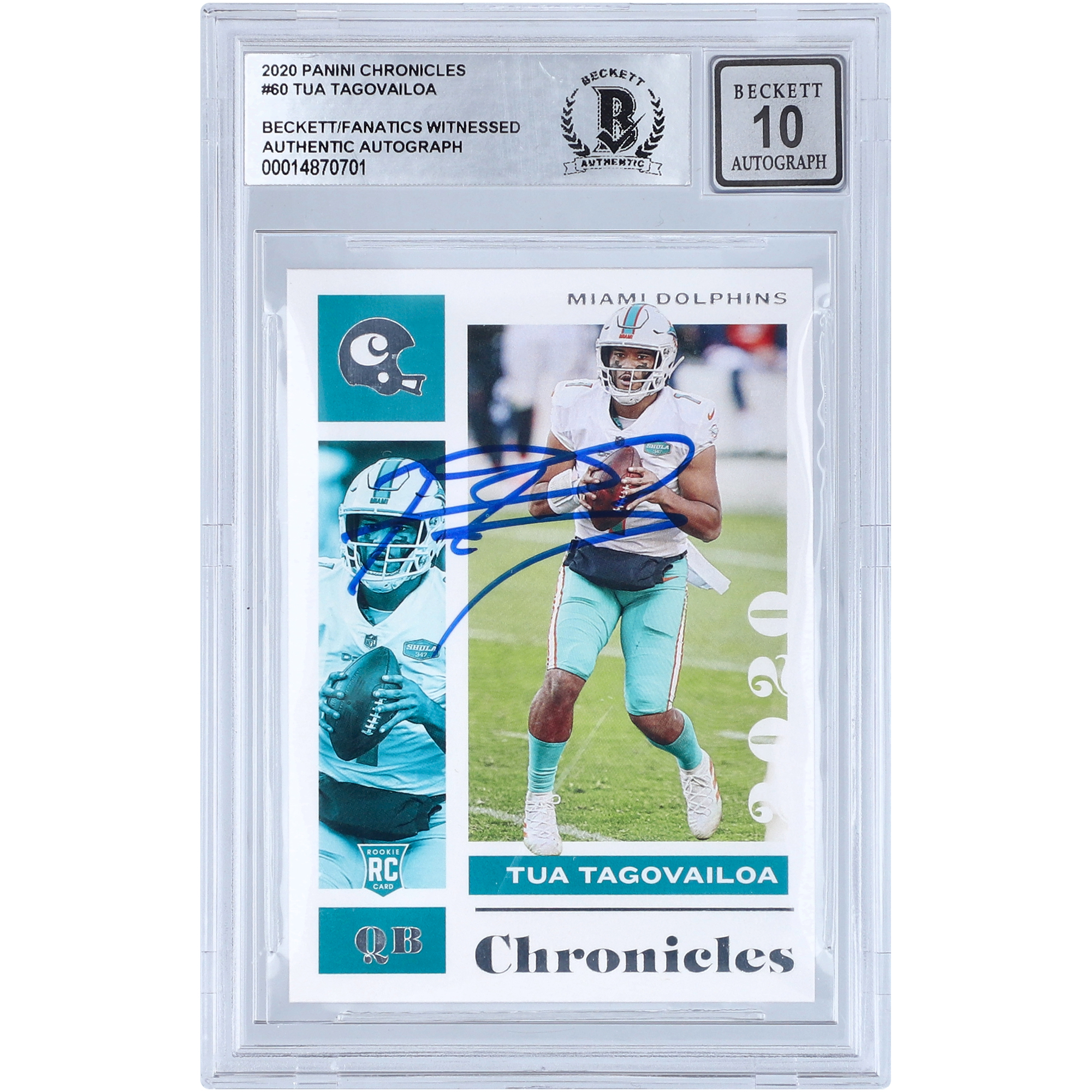 Tua Tagovailoa Miami Dolphins signierte 2020 Panini Chronicles #60 Beckett Fanatics bezeugte authentifizierte 10 Rookie-Karte