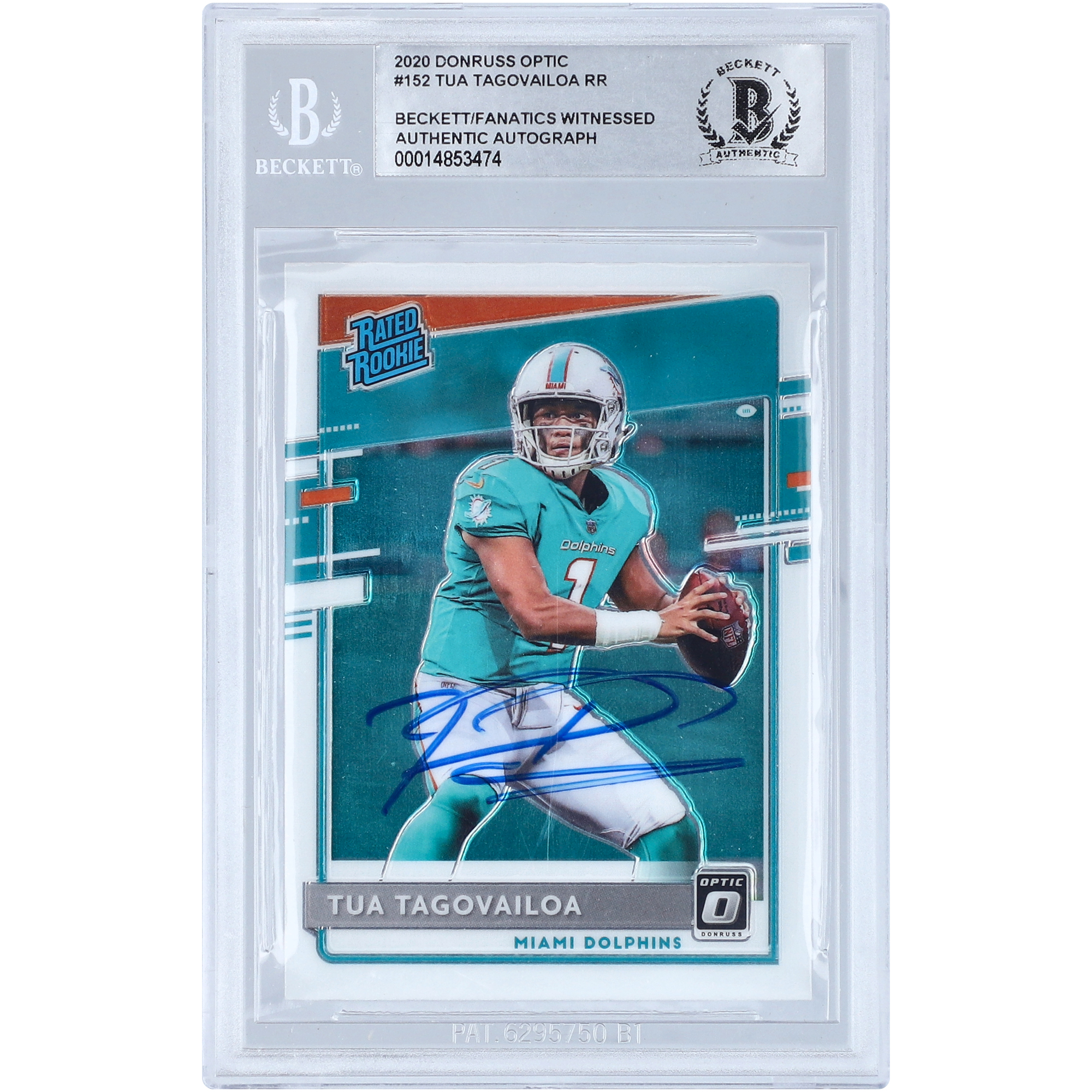 Tua Tagovailoa Miami Dolphins signierte 2020 Panini Donruss Optic Rated Rookie #152 Beckett Fanatics bezeugte authentifizierte Rookie-Karte