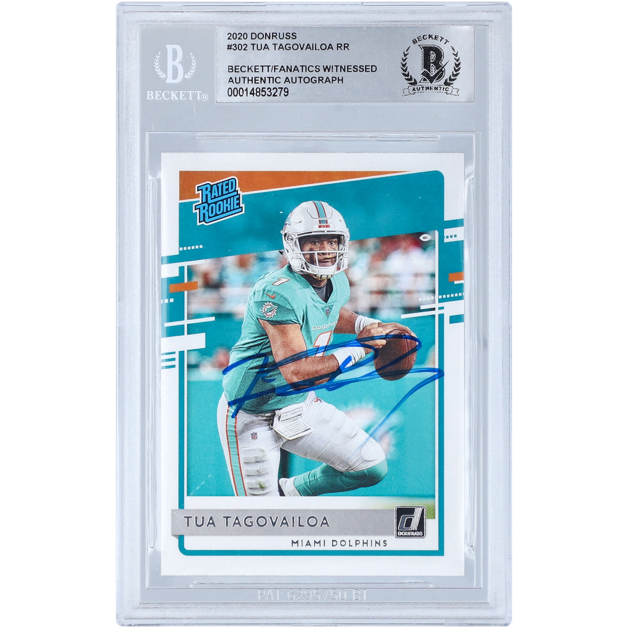 Tua Tagovailoa Miami Dolphins signierte 2020 Panini Donruss bewertet Rookie #302 Beckett Fanatics bezeugte authentifizierte Rookie-Karte