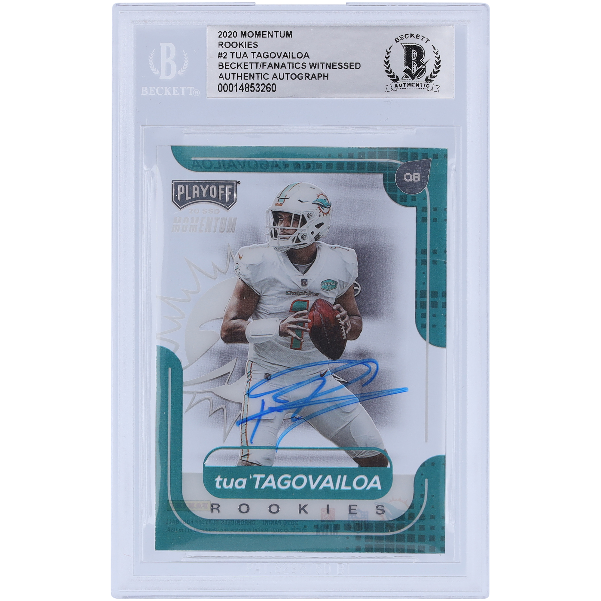 Tua Tagovailoa Miami Dolphins signierte 2020 Panini Momentum #M-2 Beckett Fanatics bezeugte authentifizierte Rookie-Karte