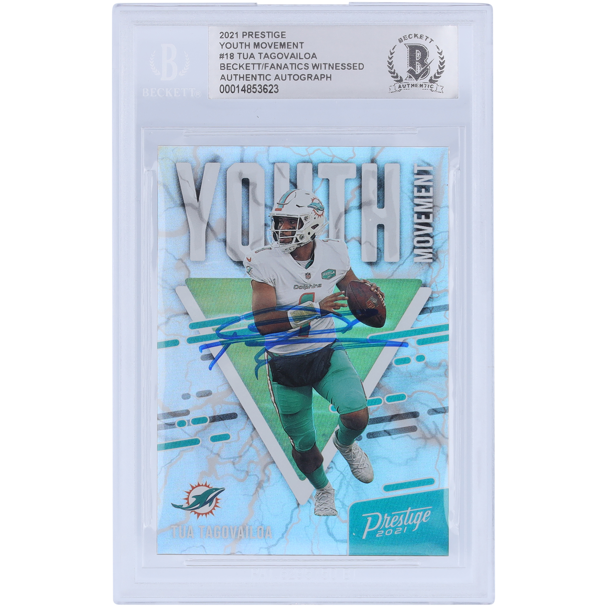 Tua Tagovailoa Miami Dolphins signierte 2021 Panini Prestige Youth Movement #YM-18 Beckett Fanatics bezeugte authentifizierte Karte