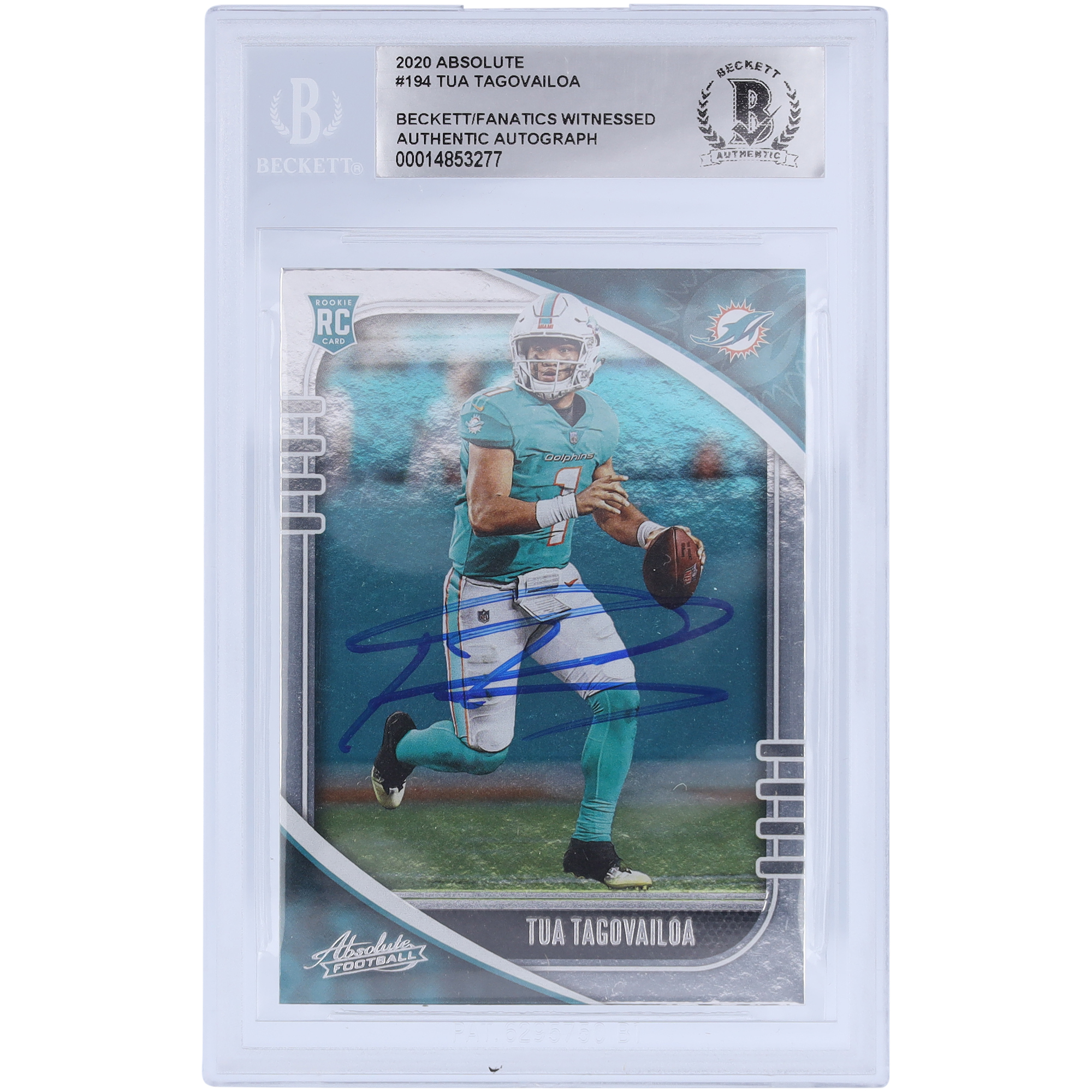 Tua Tagovailoa Miami Dolphins signierte 2020 Panini Absolute #194 Beckett Fanatics bezeugte authentifizierte Rookie-Karte