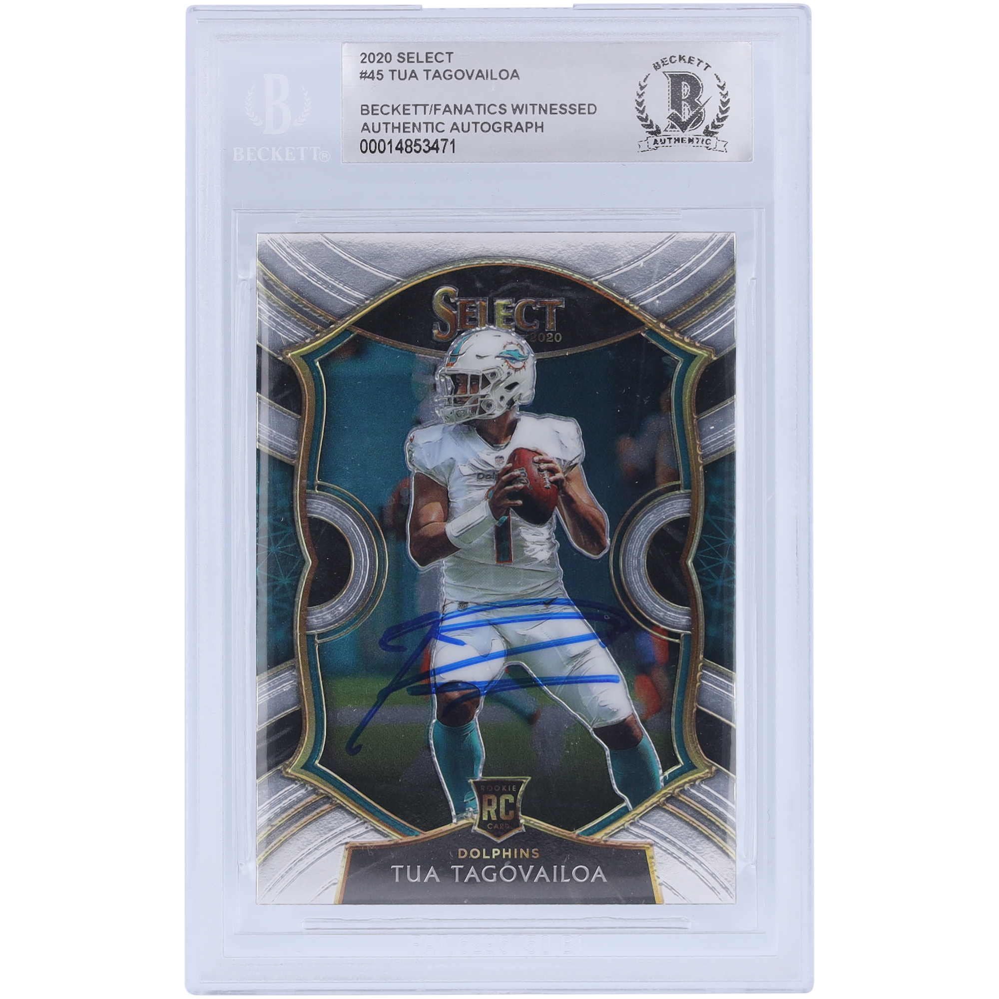 Tua Tagovailoa Miami Dolphins signierte 2020 Panini Select #45 Beckett Fanatics bezeugte authentifizierte Rookie-Karte