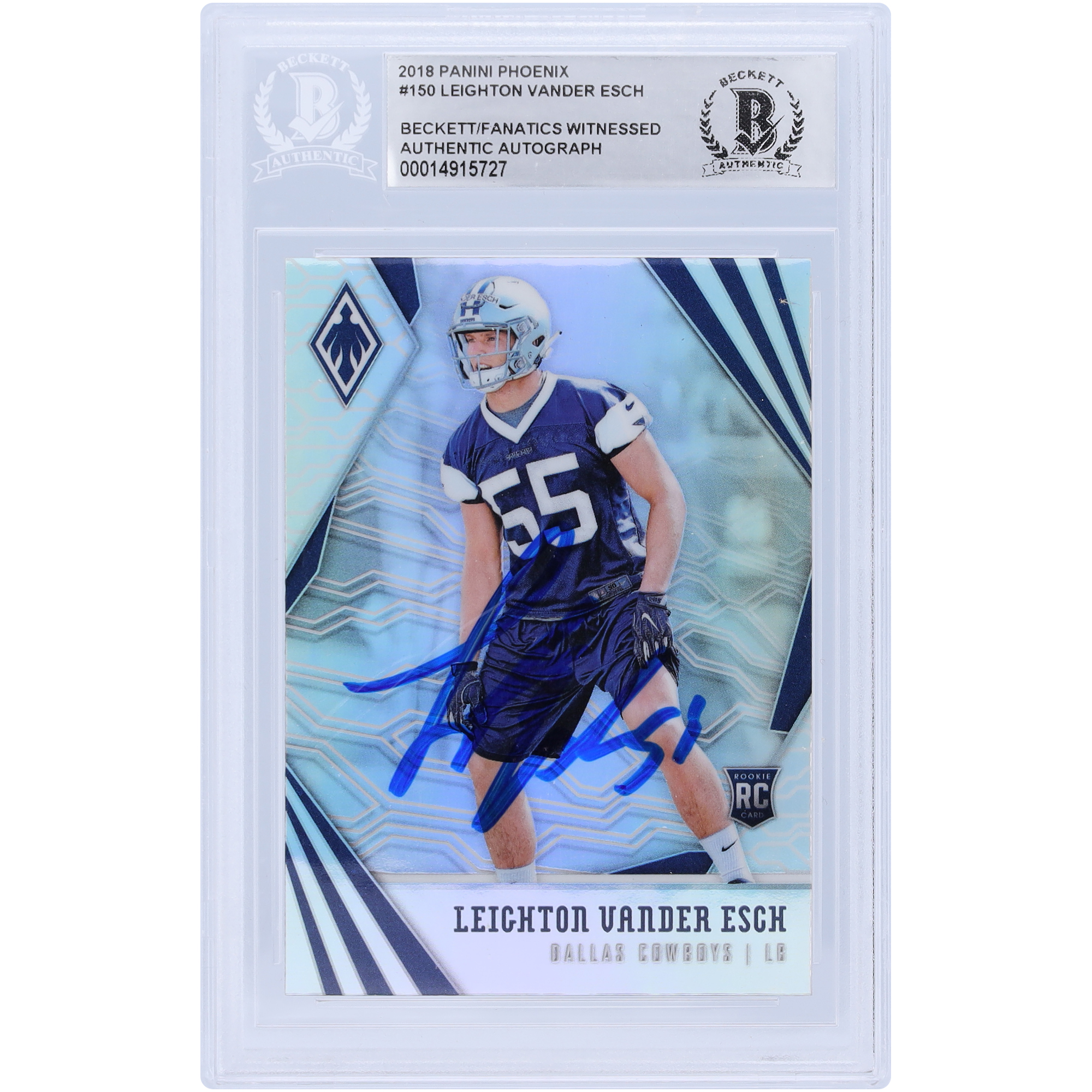 Leighton Vander Esch Dallas Cowboys signierte 2018 Panini Phoenix #150 Beckett Fanatics bezeugte authentifizierte Rookie-Karte