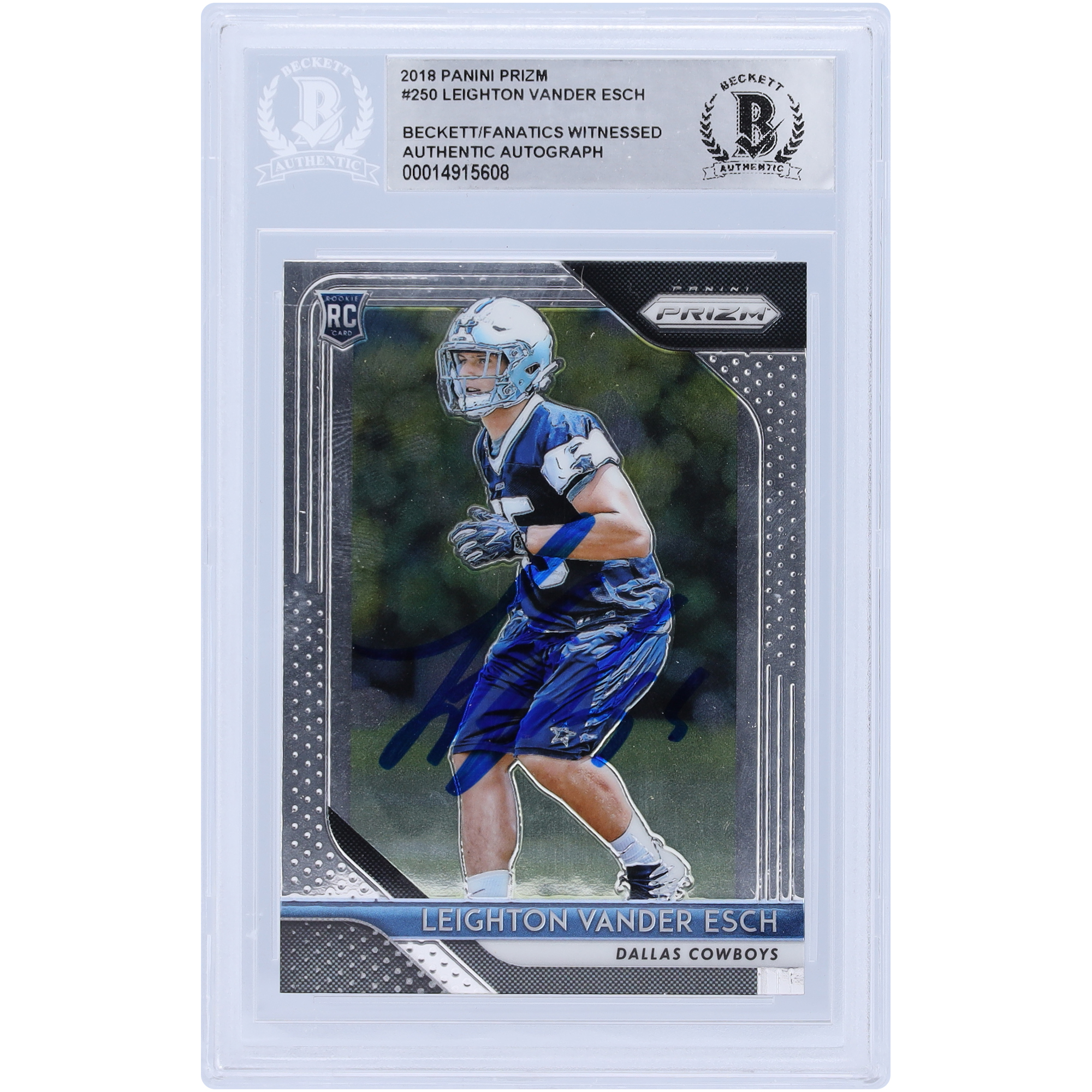 Leighton Vander Esch Dallas Cowboys signierte 2018 Panini Prizm #250 Beckett Fanatics bezeugte authentifizierte Rookie-Karte