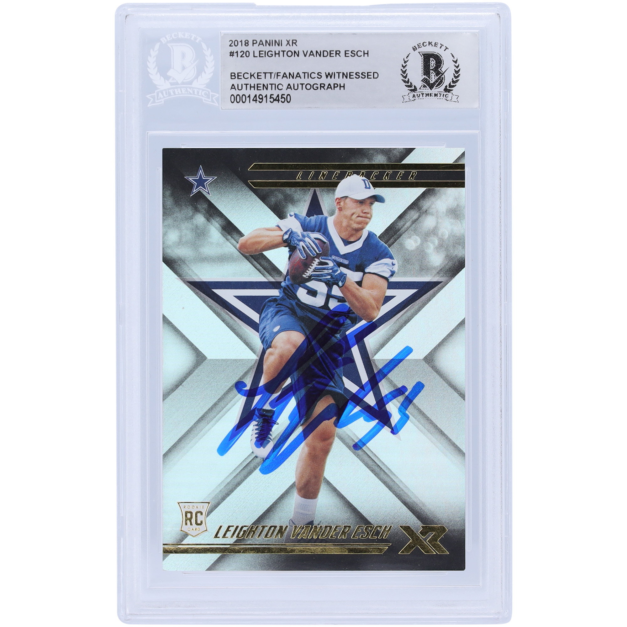 Leighton Vander Esch Dallas Cowboys signierte 2018 Panini XR #120 Beckett Fanatics bezeugte authentifizierte Rookie-Karte