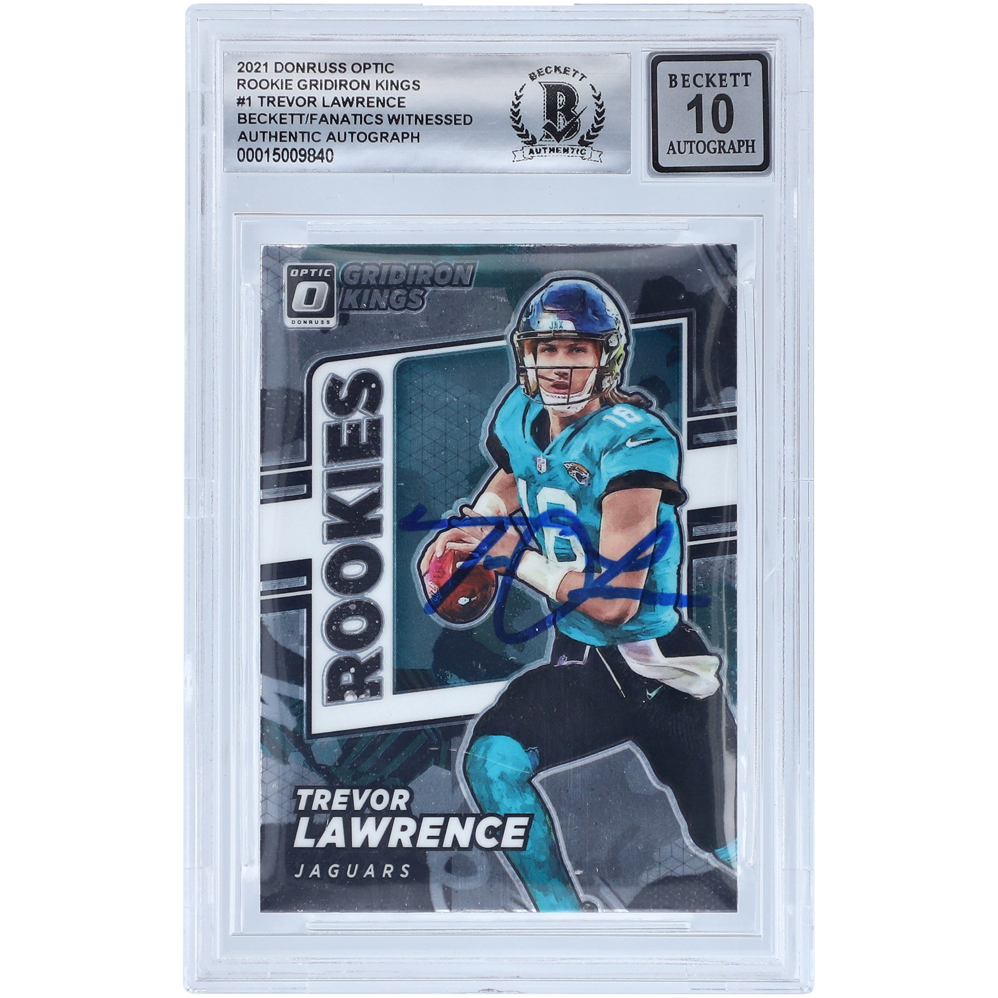 Trevor Lawrence Jacksonville Jaguars signiert 2021 Panini Donruss Optic Gridiron Kings #RGK-1 Beckett Fanatics bezeugt authentifizierte 10 Rookie-Karte