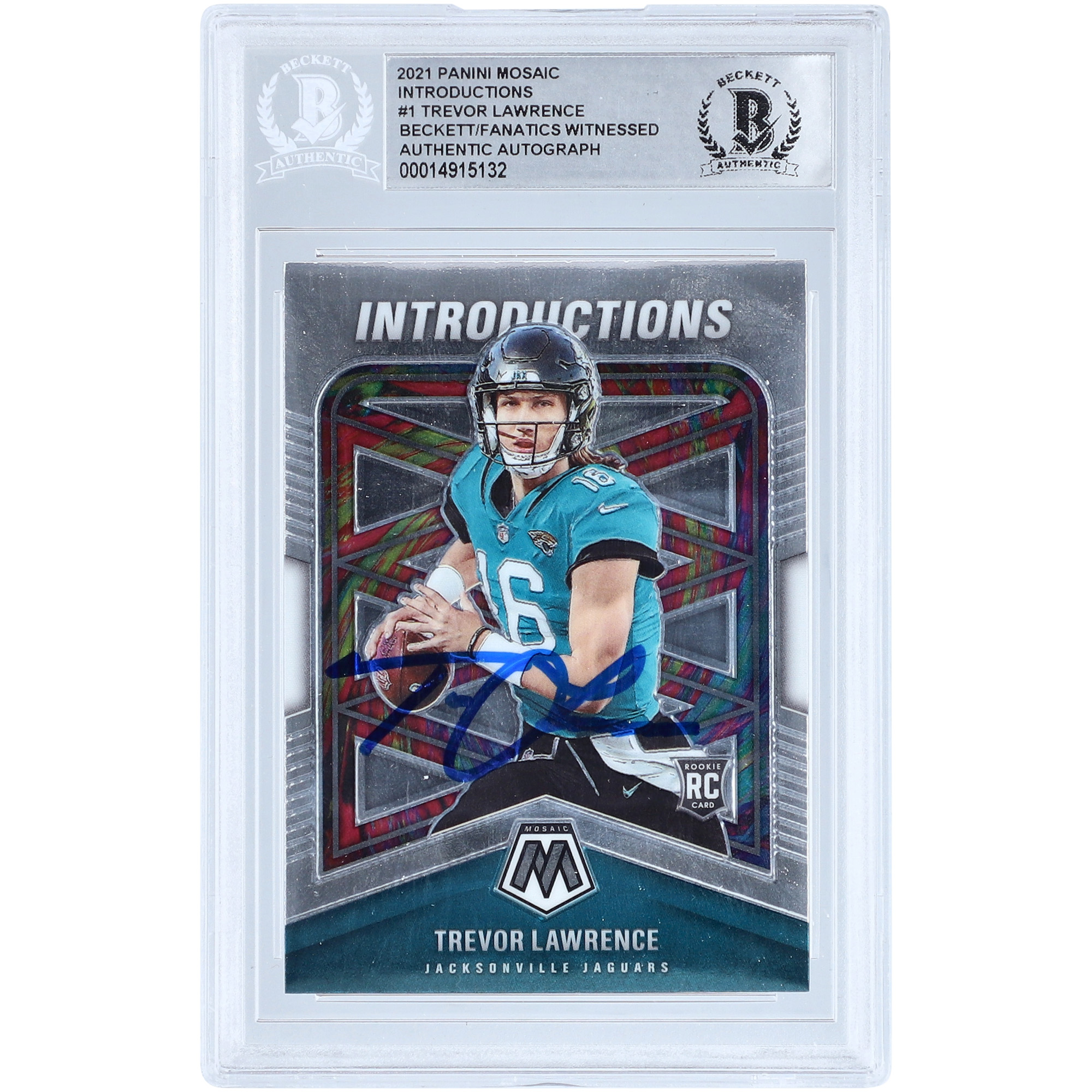 Trevor Lawrence Jacksonville Jaguars signierte 2021 Panini Mosaic Introductions #I-1 Beckett Fanatics bezeugte authentifizierte Rookie-Karte