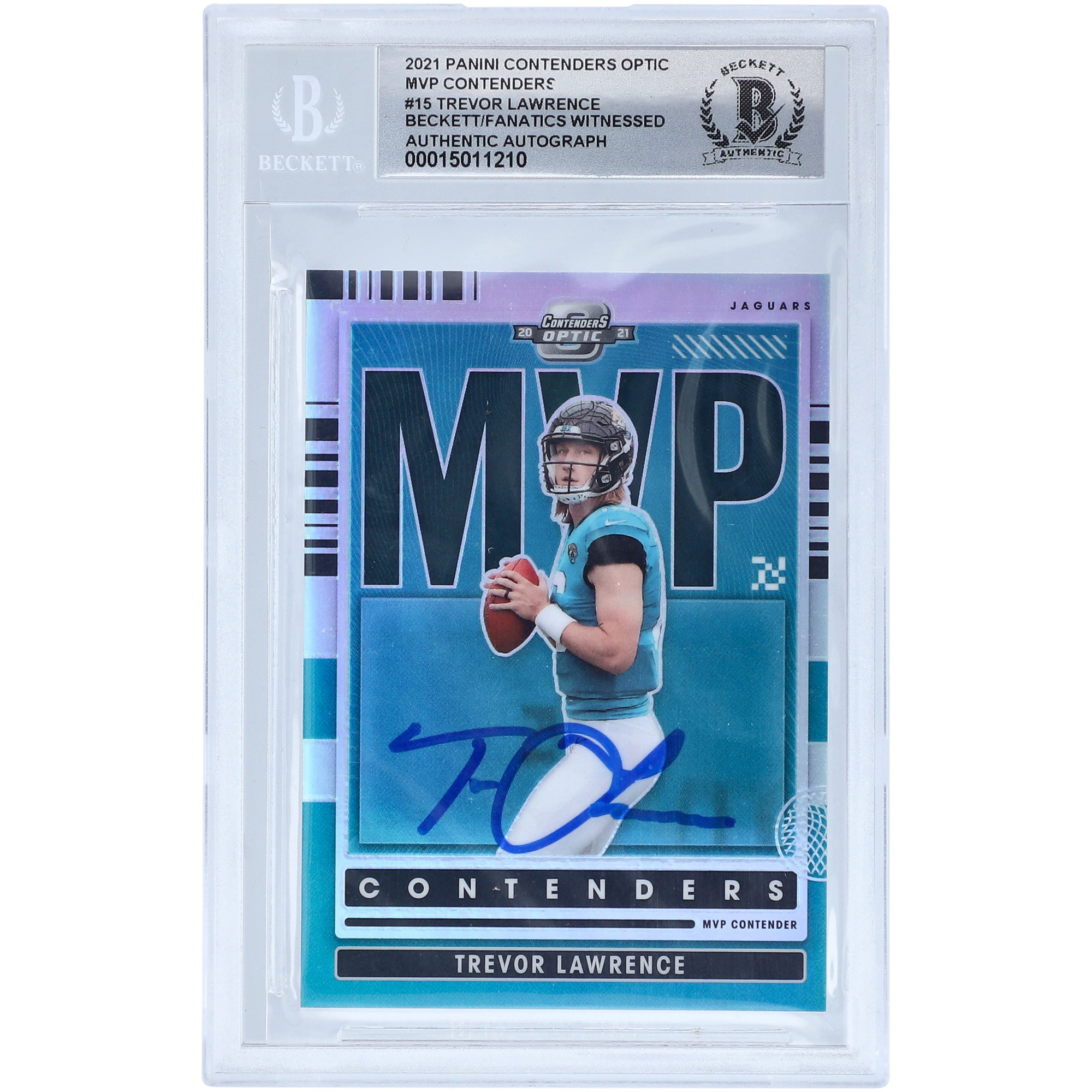 Trevor Lawrence Jacksonville Jaguars signierte 2021 Panini MVP Contenders Optic #MVP-TLA Beckett Fanatics bezeugte authentifizierte 10 Rookie-Karte