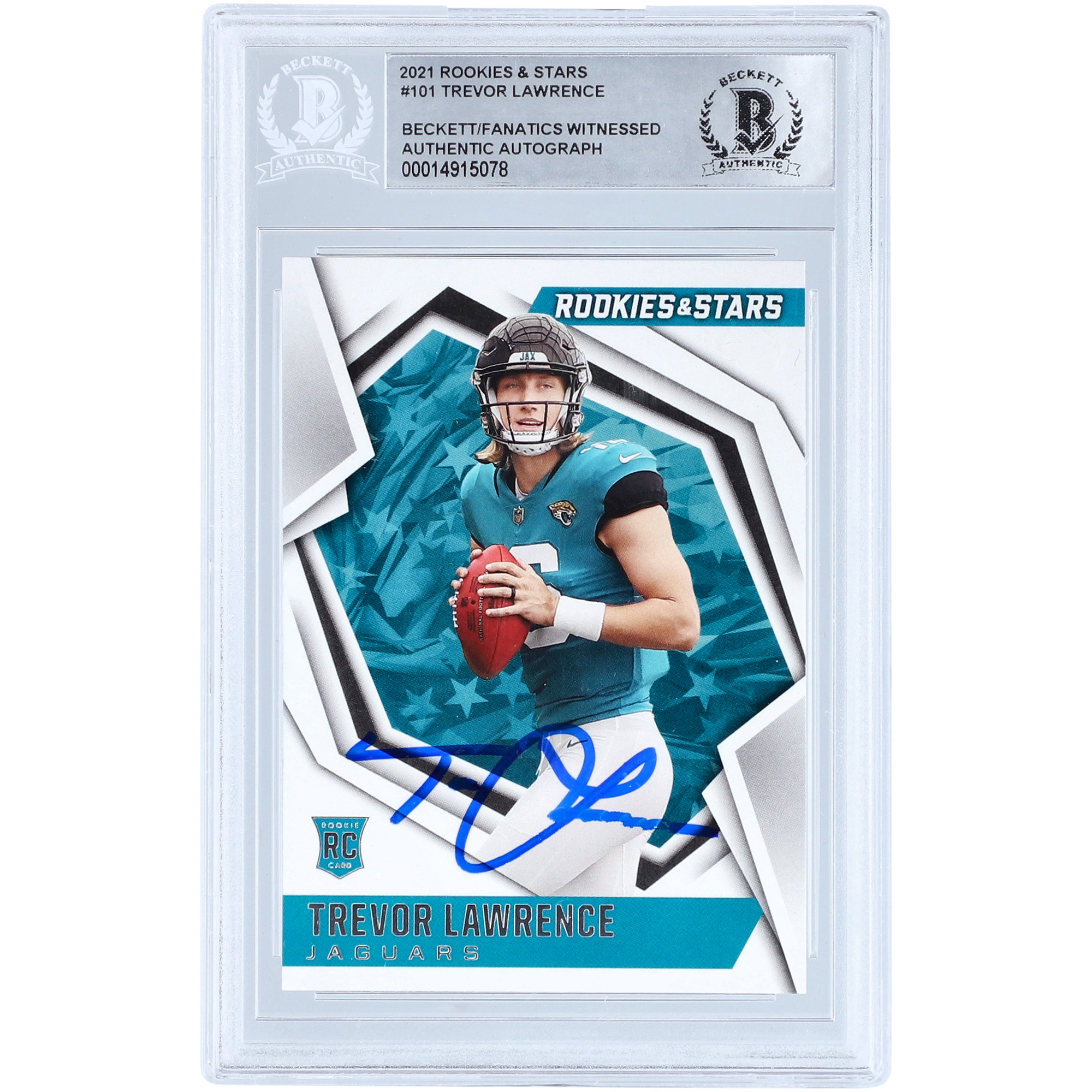 Trevor Lawrence Jacksonville Jaguars signierte 2021 Panini Rookies and Stars #101 Beckett Fanatics bezeugte authentifizierte Rookie-Karte