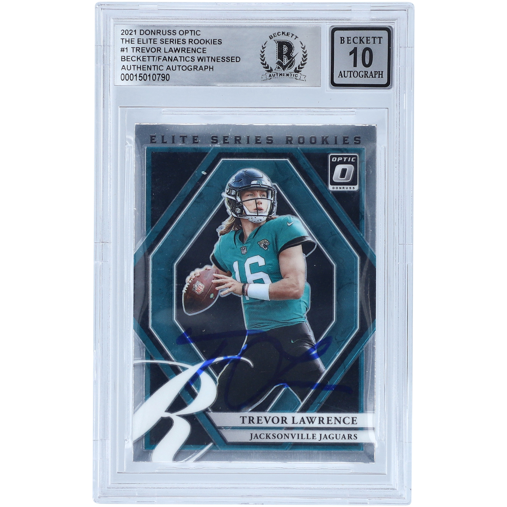 Trevor Lawrence Jacksonville Jaguars signierte 2021 Panini Donruss Optic Elite Series Rookies #ESR-1 Beckett Fanatics bezeugte authentifizierte 10 Rookie-Karte