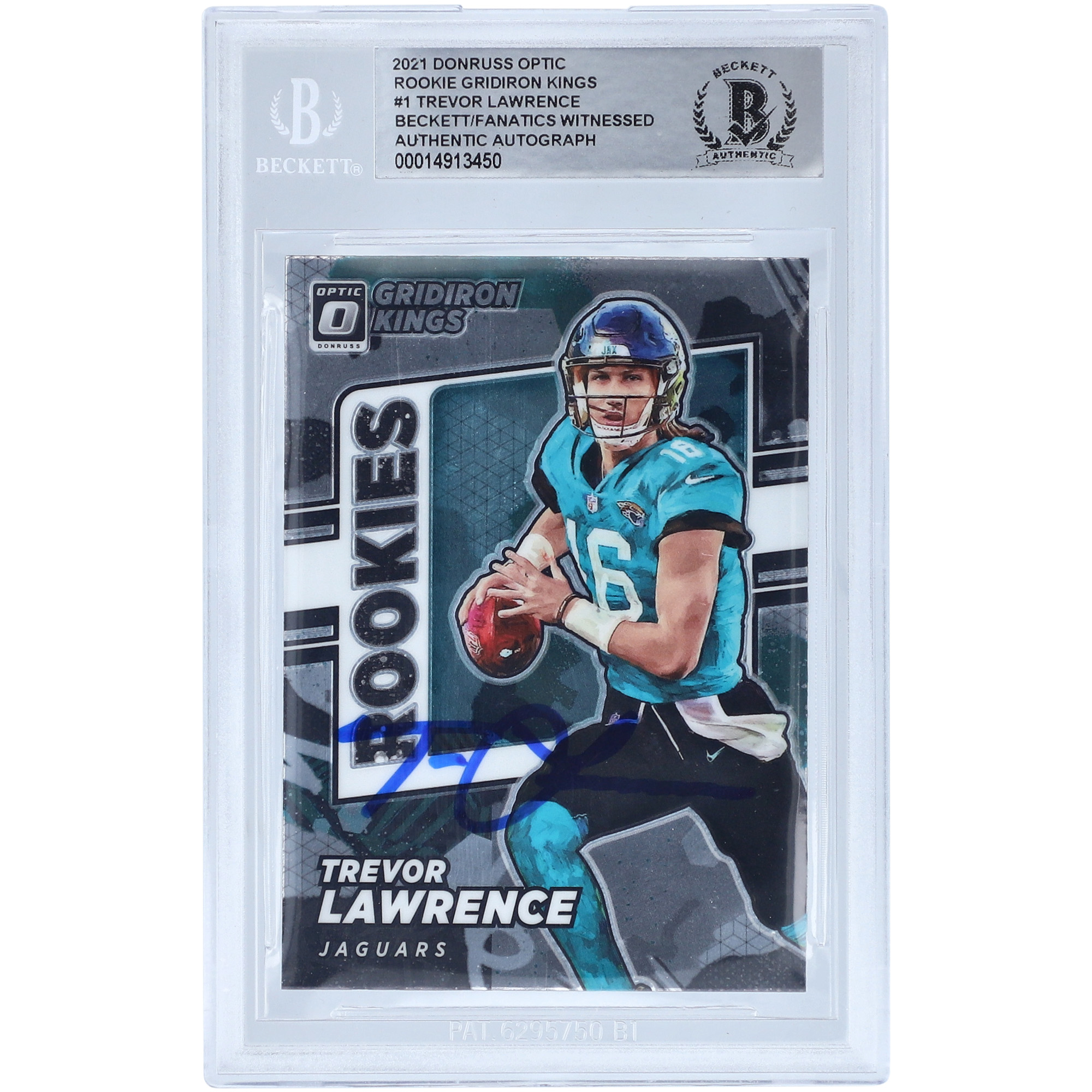 Trevor Lawrence Jacksonville Jaguars signierte 2021 Panini Donruss Optic Gridiron Kings #RGK-1 Beckett Fanatics bezeugte authentifizierte Rookie-Karte