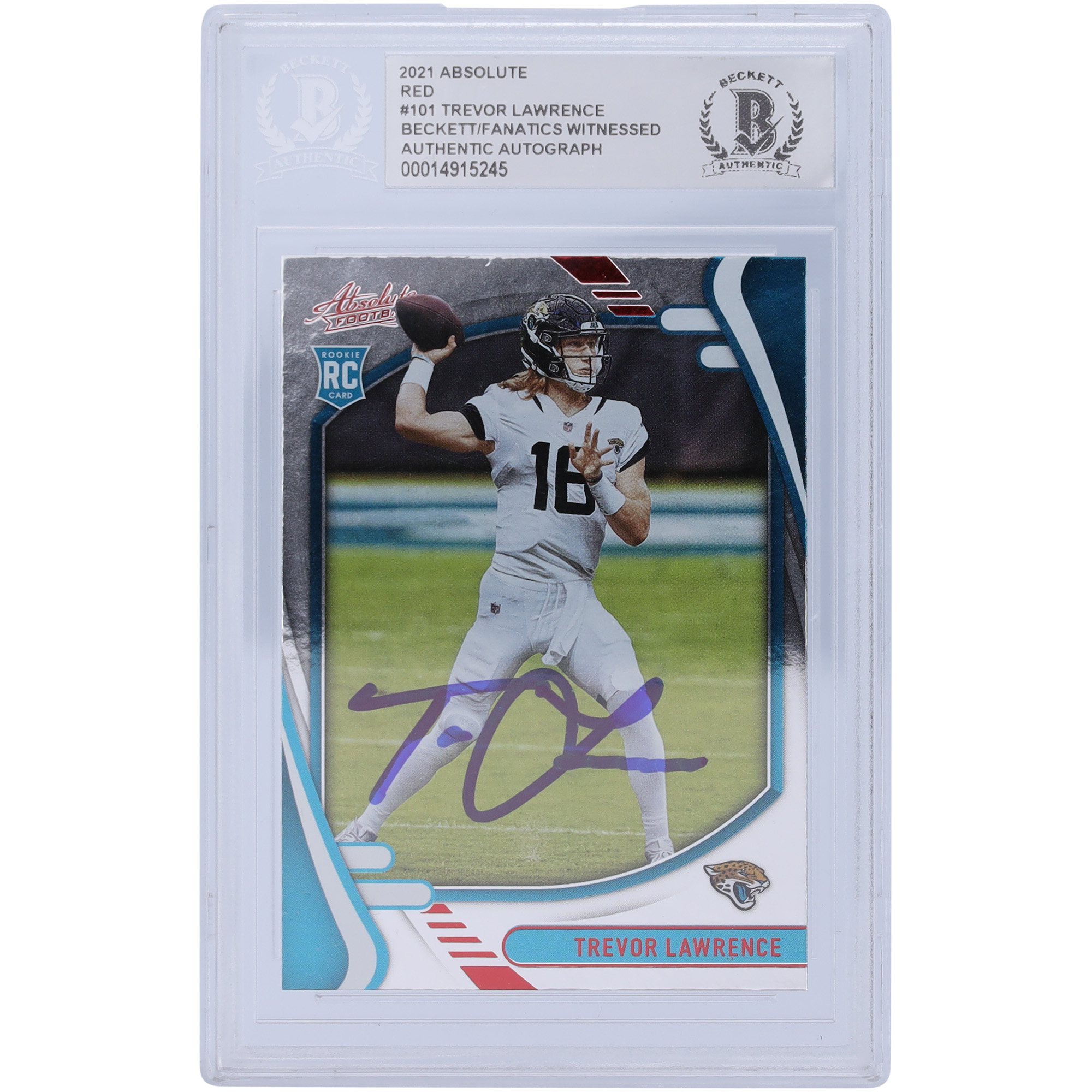 Trevor Lawrence Jacksonville Jaguars signierte 2021 Panini Absolute Red #101 Beckett Fanatics bezeugte authentifizierte Rookie-Karte