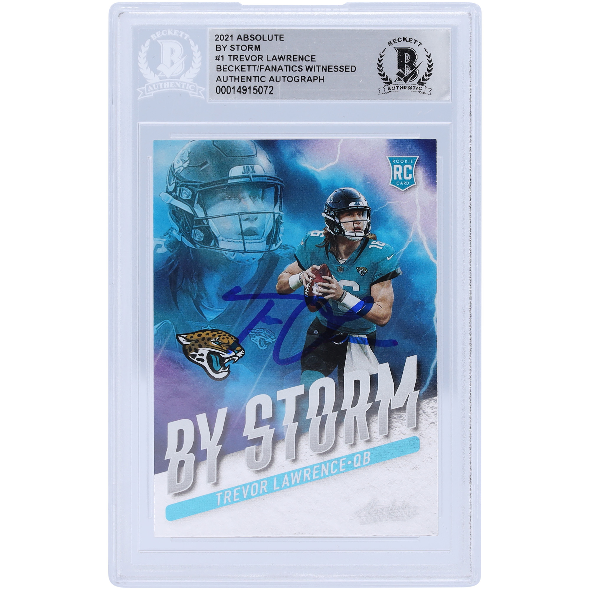 Trevor Lawrence Jacksonville Jaguars signierte 2021 Panini Absolute By Storm #BST-1 Beckett Fanatics bezeugte authentifizierte Rookie-Karte