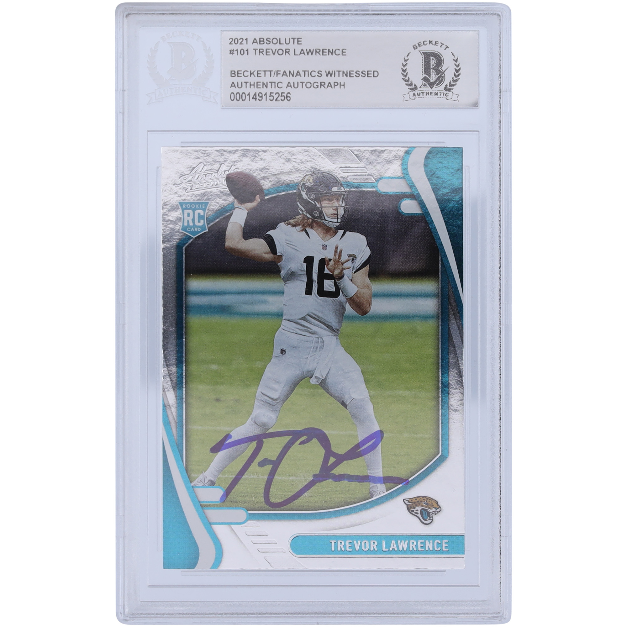 Trevor Lawrence Jacksonville Jaguars signierte 2021 Panini Absolute #101 Beckett Fanatics bezeugte authentifizierte Rookie-Karte