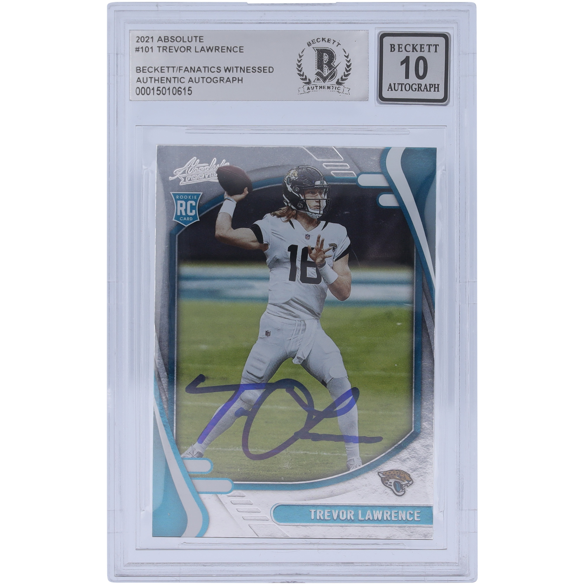 Trevor Lawrence Jacksonville Jaguars signierte 2021 Panini Absolute #101 Beckett Fanatics bezeugte authentifizierte 10 Rookie-Karte