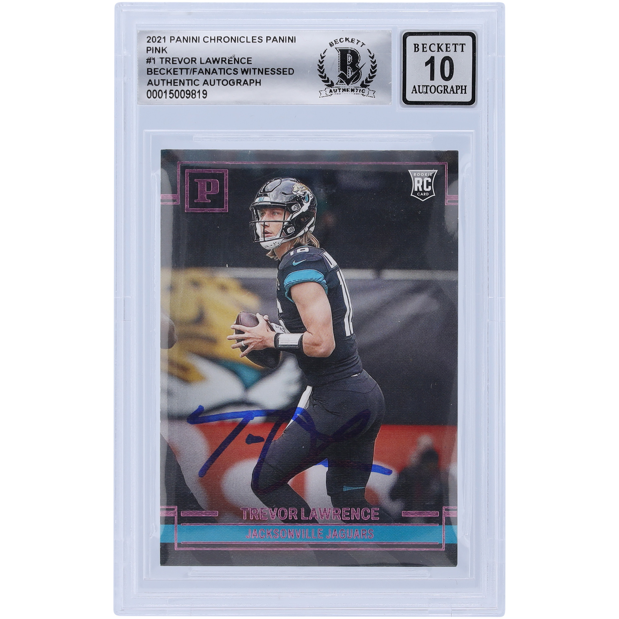 Trevor Lawrence Jacksonville Jaguars signierte 2021 Panini Chronicles Pink #PA-1 Beckett Fanatics bezeugte authentifizierte 10 Rookie-Karte