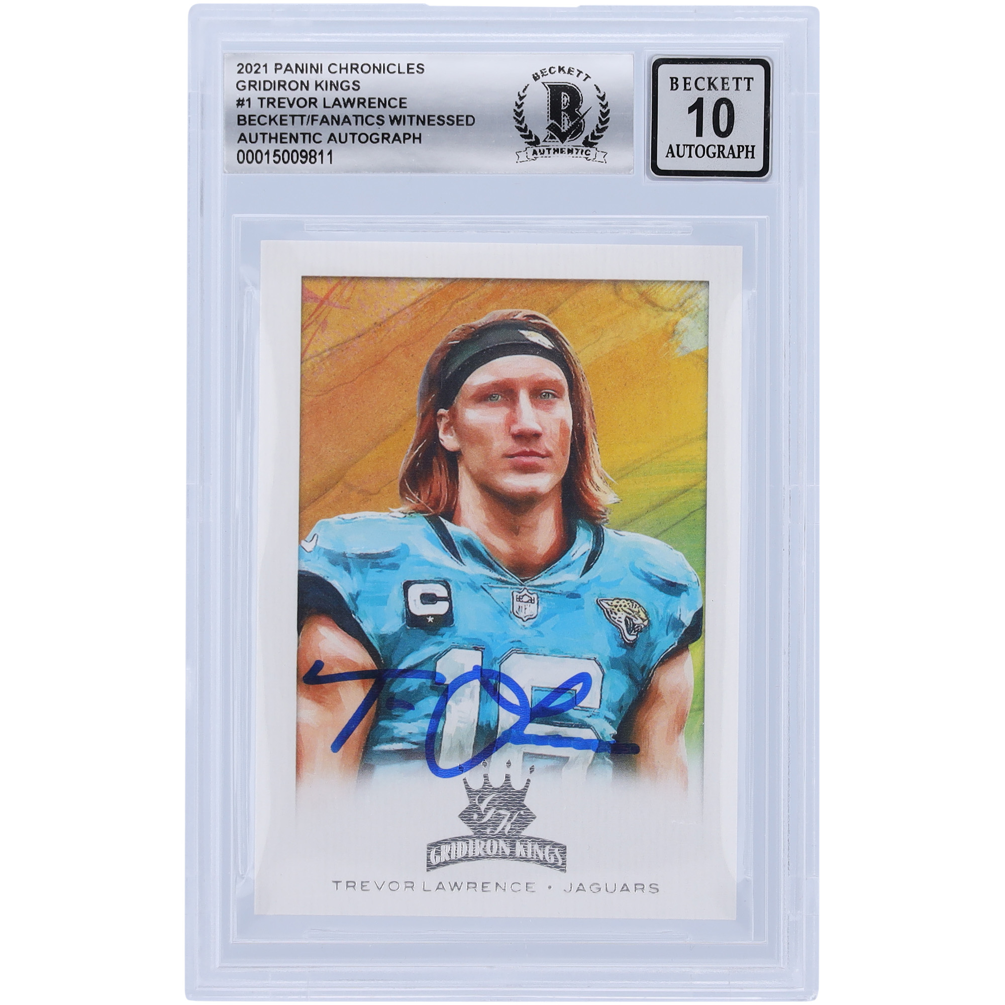 Trevor Lawrence Jacksonville Jaguars signiert 2021 Panini Chronicles Gridiron Kings #GK-1 Beckett Fanatics bezeugt authentifizierte 10 Rookie-Karte