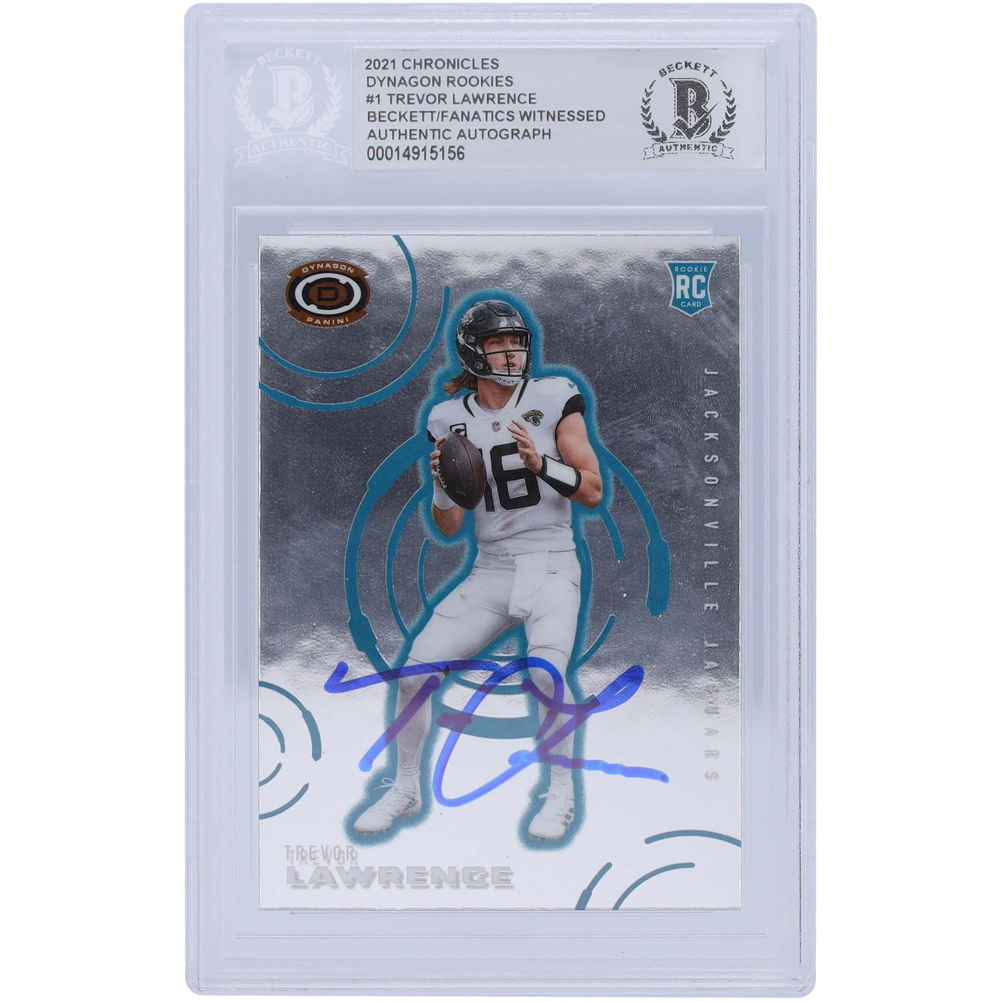 Trevor Lawrence Jacksonville Jaguars signierte 2021 Panini Chronicles Dynagon #D-1 Beckett Fanatics bezeugte authentifizierte Rookie-Karte