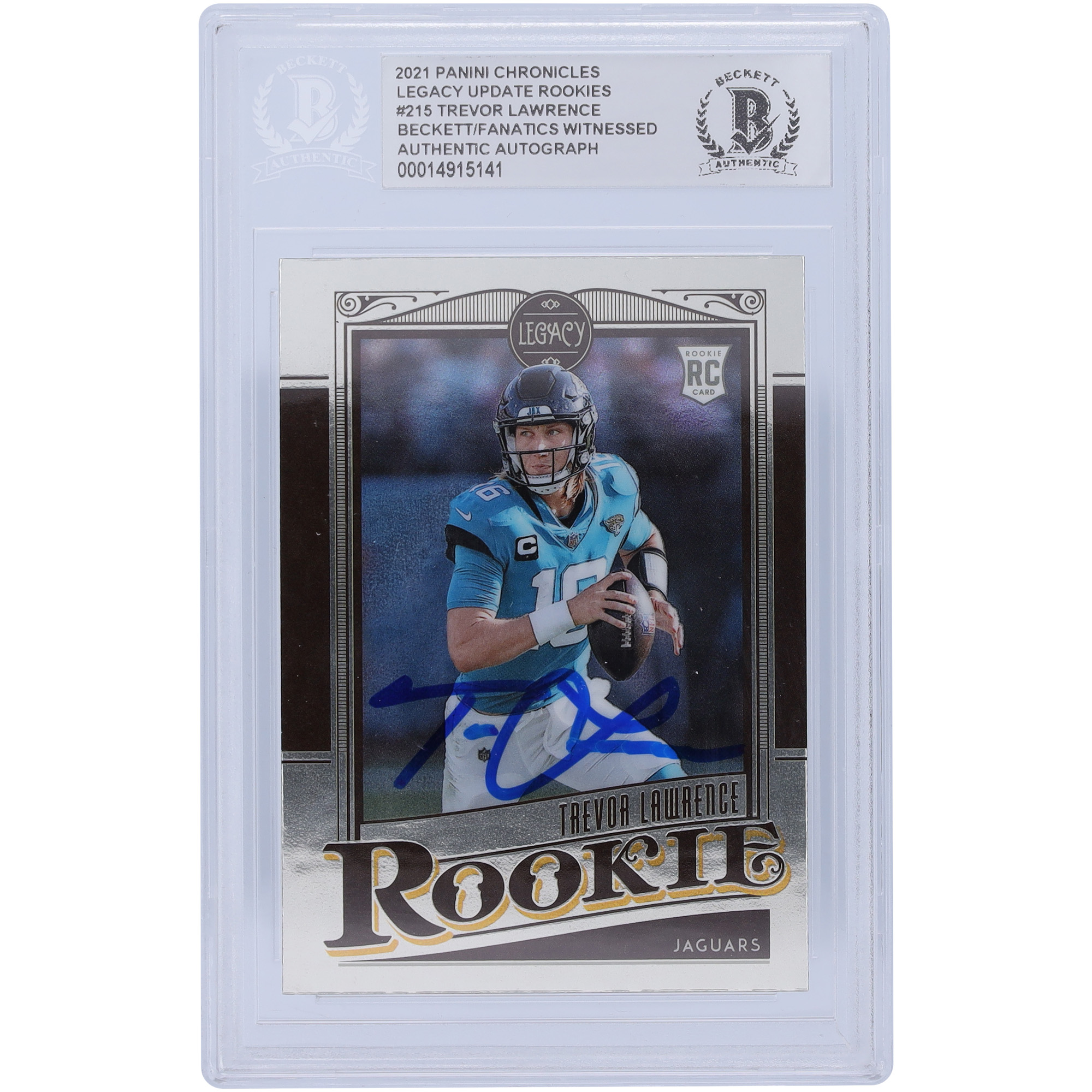 Trevor Lawrence Jacksonville Jaguars signierte 2021 Panini Chronicles Legacy #215 Beckett Fanatics bezeugte authentifizierte Rookie-Karte