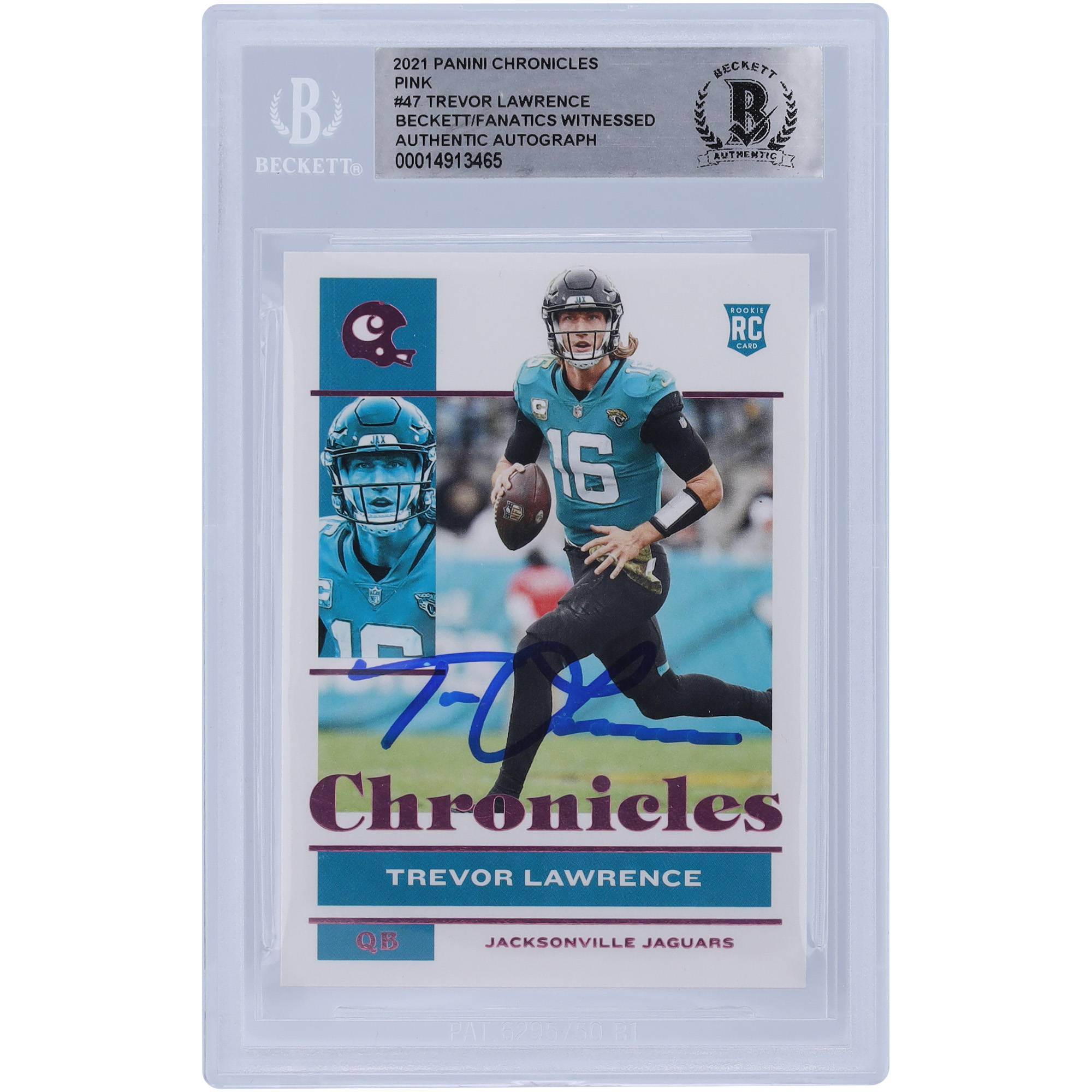 Trevor Lawrence Jacksonville Jaguars signierte 2021 Panini Chronicles Pink Variation #47 Beckett Fanatics bezeugte authentifizierte Rookie-Karte