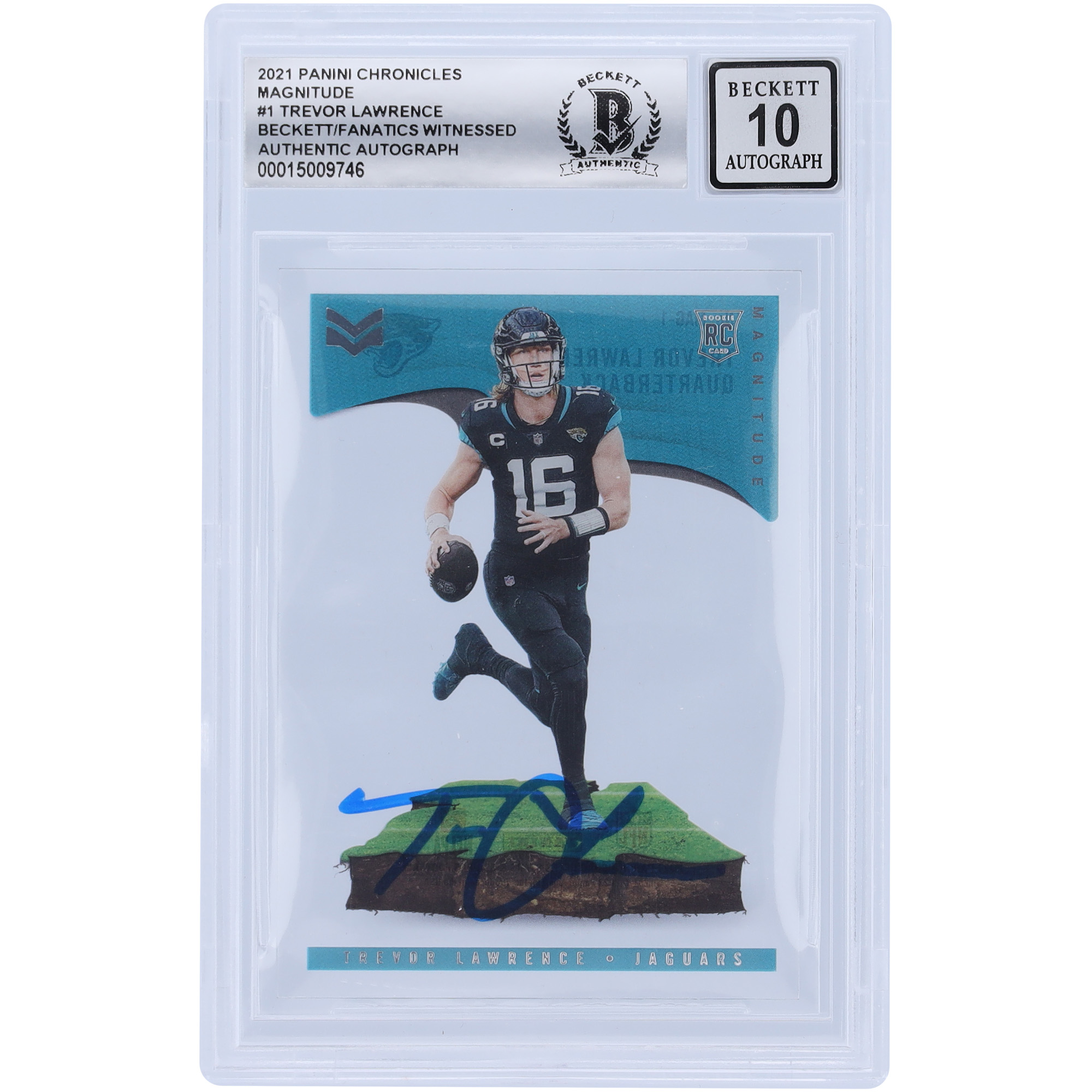 Trevor Lawrence Jacksonville Jaguars signierte 2021 Panini Chronicles Magnitude #MAG-1 Beckett Fanatics bezeugte authentifizierte 10 Rookie-Karte