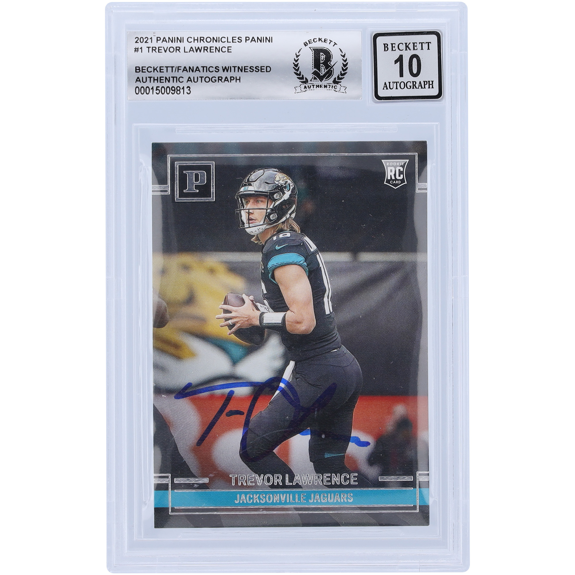 Trevor Lawrence Jacksonville Jaguars signierte 2021 Panini Chronicles #PA-1 Beckett Fanatics bezeugte authentifizierte 10 Rookie-Karte