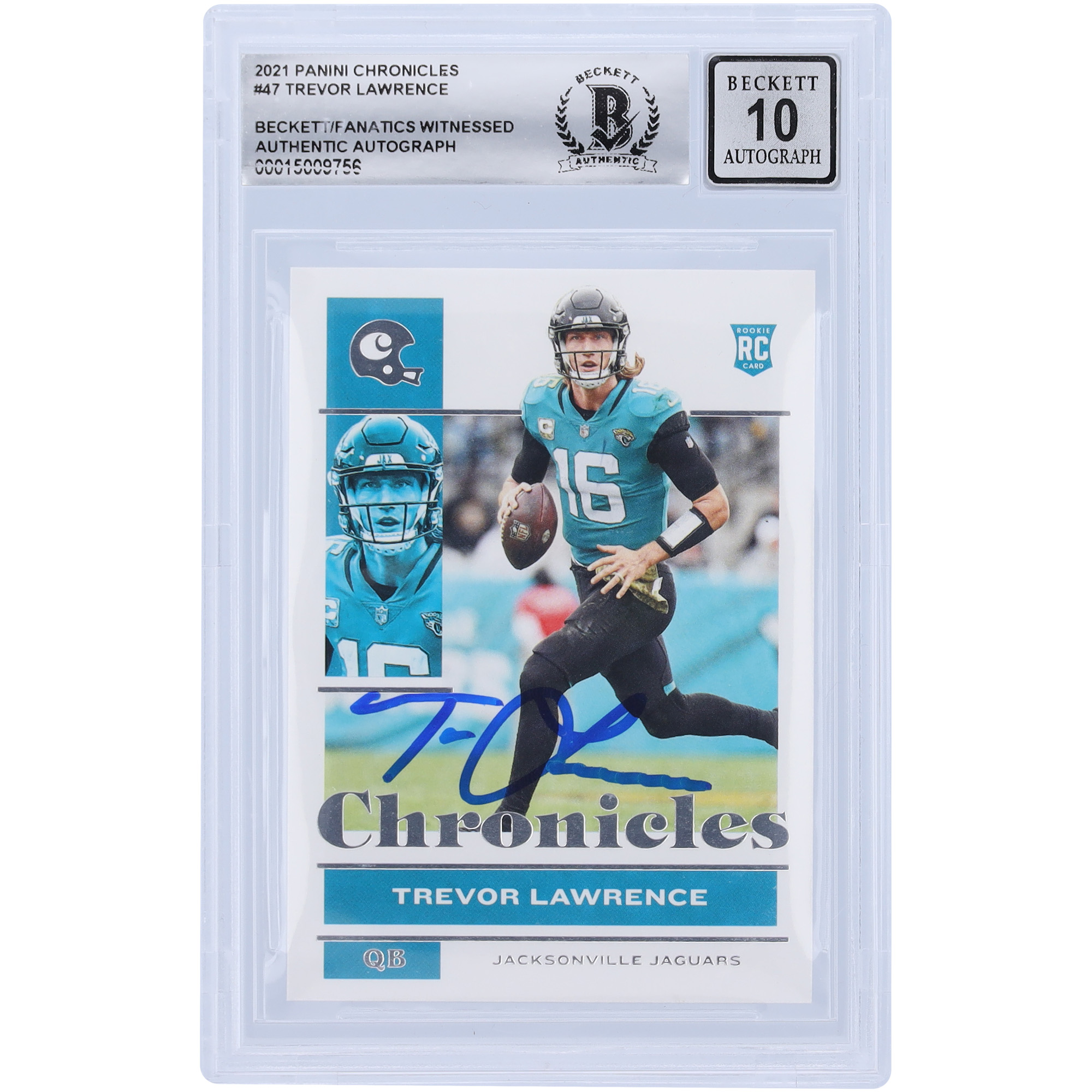 Trevor Lawrence Jacksonville Jaguars signierte 2021 Panini Chronicles #47 Beckett Fanatics bezeugte authentifizierte 10 Rookie-Karte