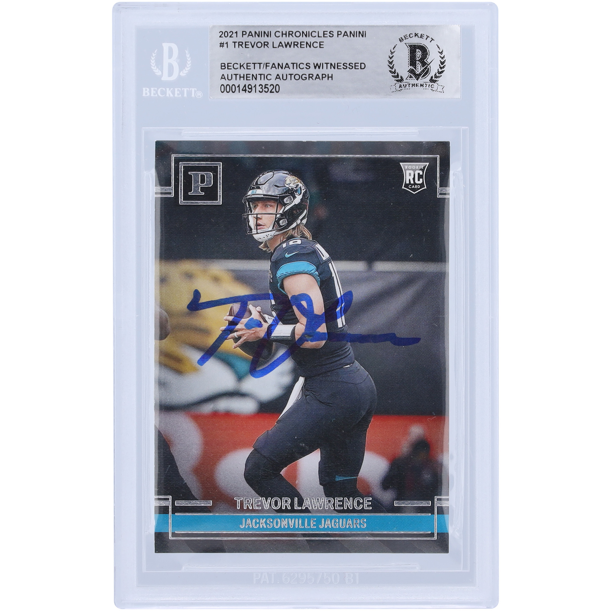 Trevor Lawrence Jacksonville Jaguars signierte 2021 Panini Chronicles #PA-1 Beckett Fanatics bezeugte authentifizierte Rookie-Karte