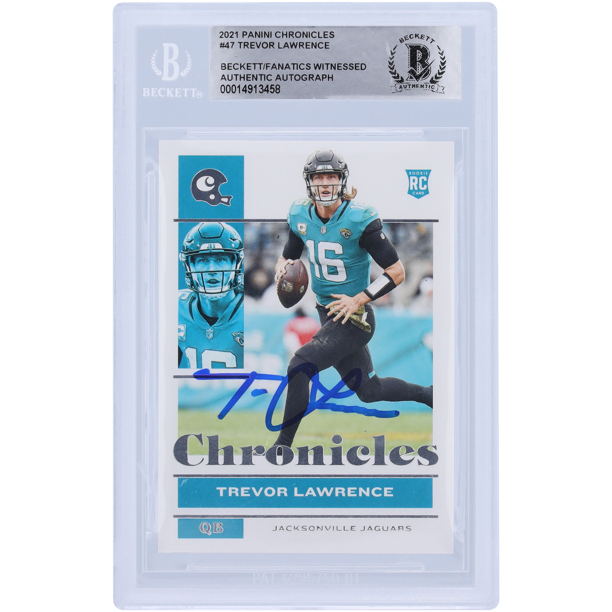 Trevor Lawrence Jacksonville Jaguars signierte 2021 Panini Chronicles #47 Beckett Fanatics bezeugte authentifizierte Rookie-Karte