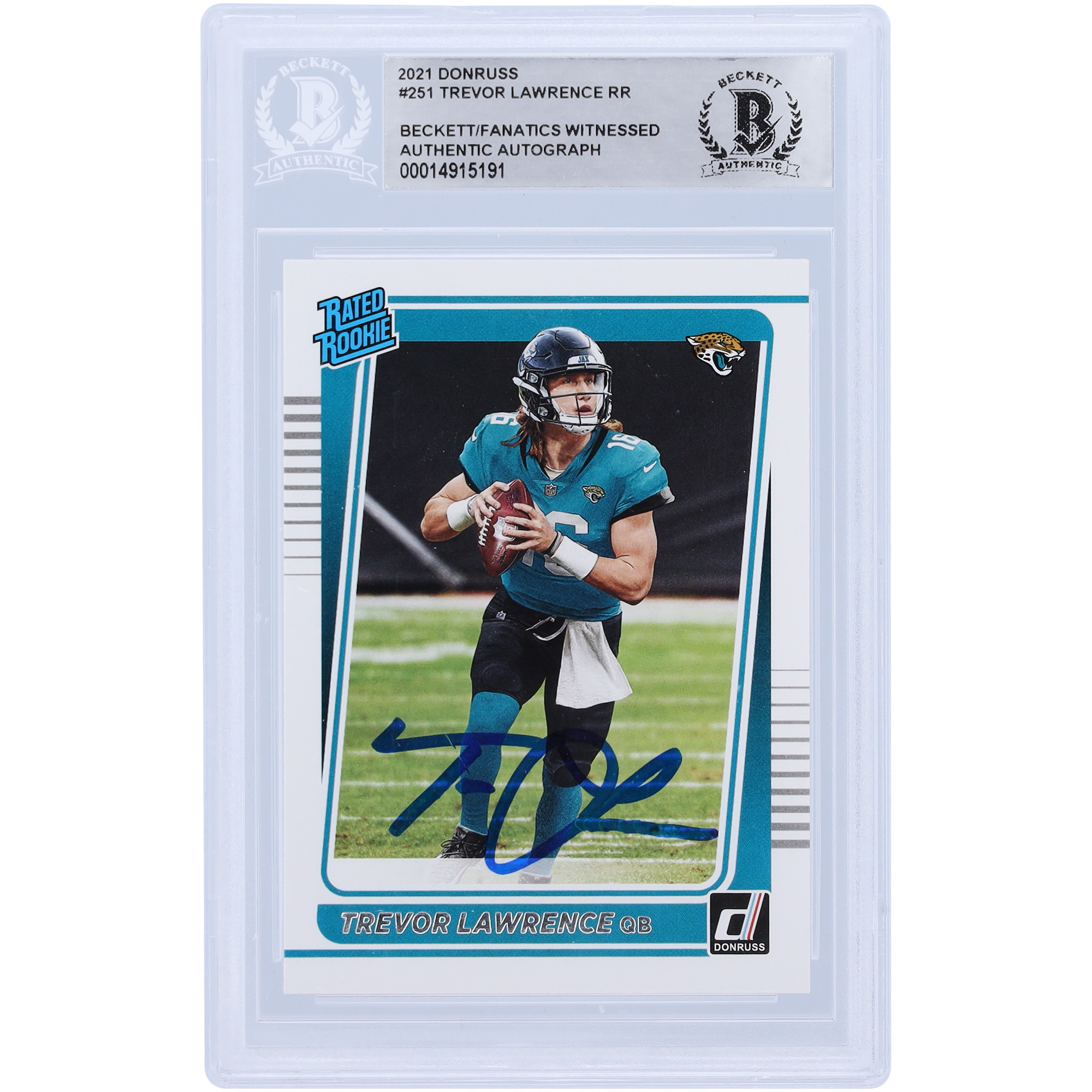 Trevor Lawrence Jacksonville Jaguars signierte 2021 Panini Donruss bewertet Rookie #251 Beckett Fanatics bezeugte authentifizierte Rookie-Karte