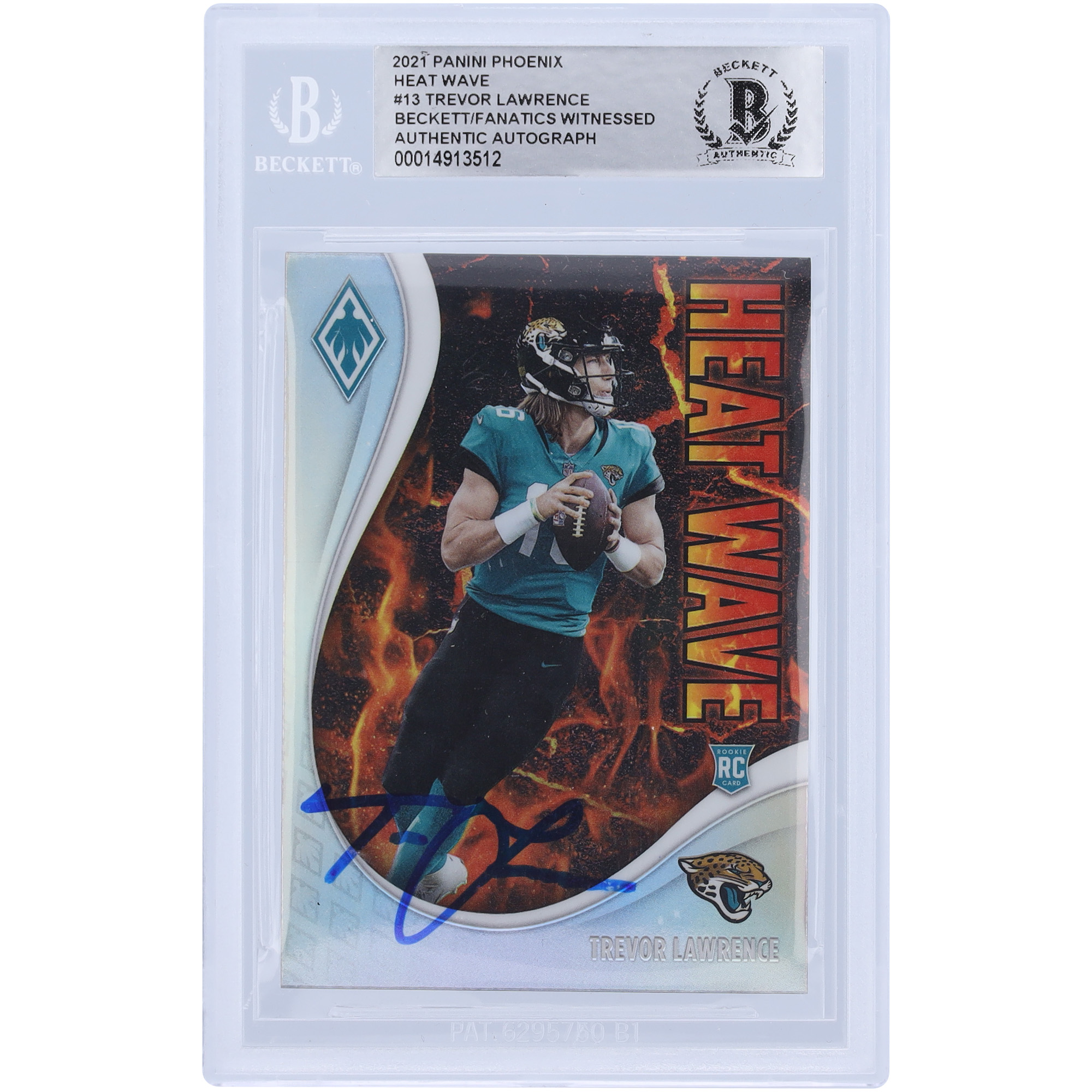 Trevor Lawrence Jacksonville Jaguars signierte 2021 Panini Phoenix Heat Wave #13 Beckett Fanatics bezeugte authentifizierte Rookie-Karte