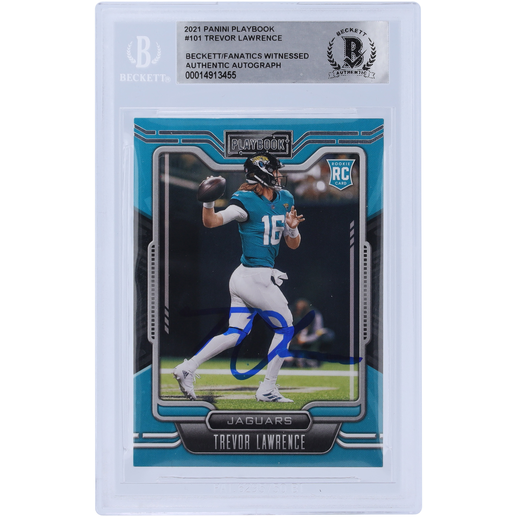 Trevor Lawrence Jacksonville Jaguars signiertes 2021 Panini Playbook #101 Beckett Fanatics bezeugte authentifizierte Rookie-Karte