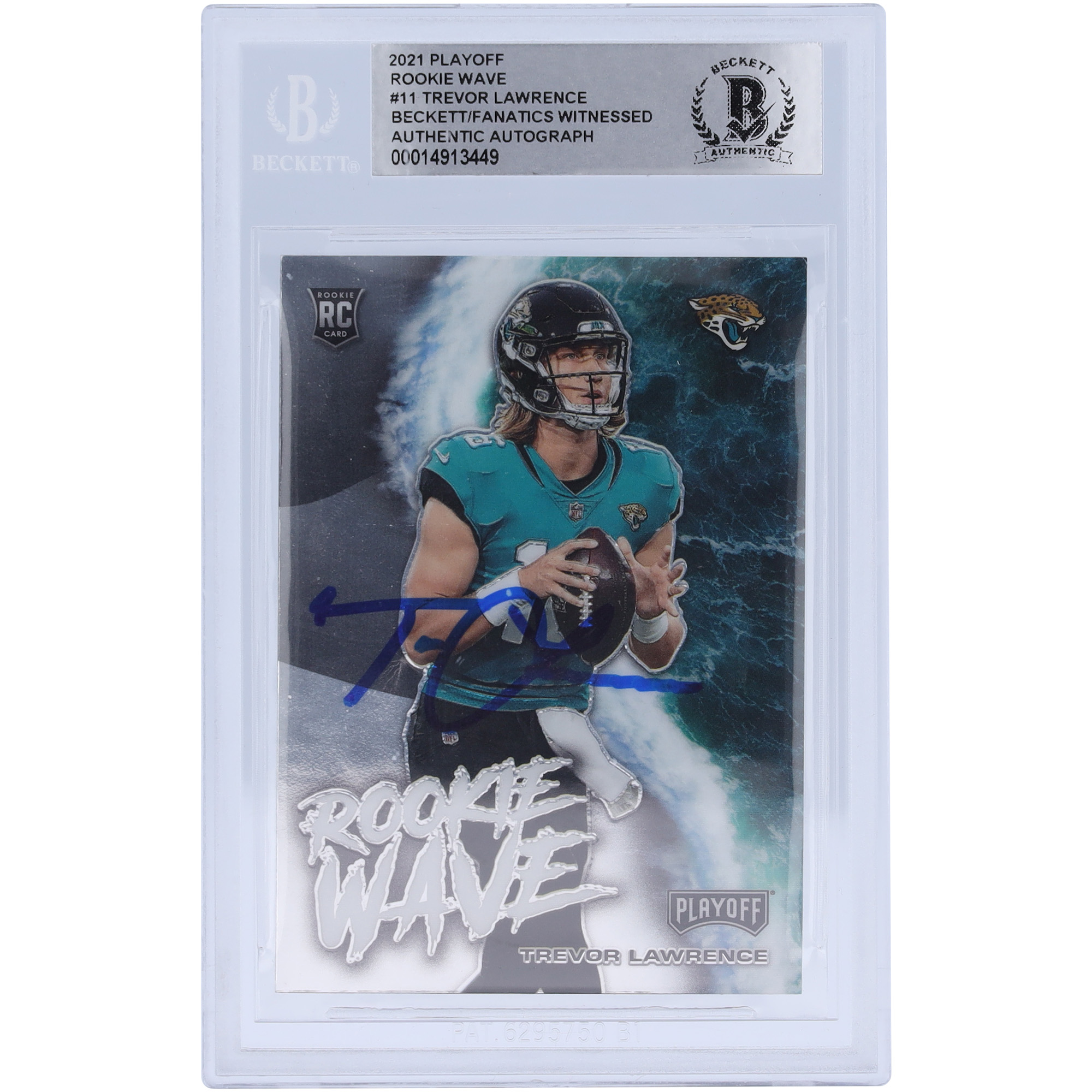 Trevor Lawrence Jacksonville Jaguars signierte 2021 Panini Playoff Rookie Wave #RW-TLR Beckett Fanatics bezeugte authentifizierte Rookie-Karte