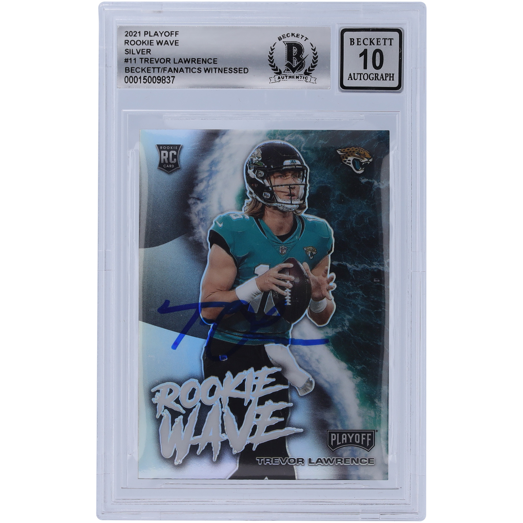 Trevor Lawrence Jacksonville Jaguars signierte 2021 Panini Playoff Rookie Wave #RW-TLR Beckett Fanatics bezeugte authentifizierte 10 Rookie-Karte