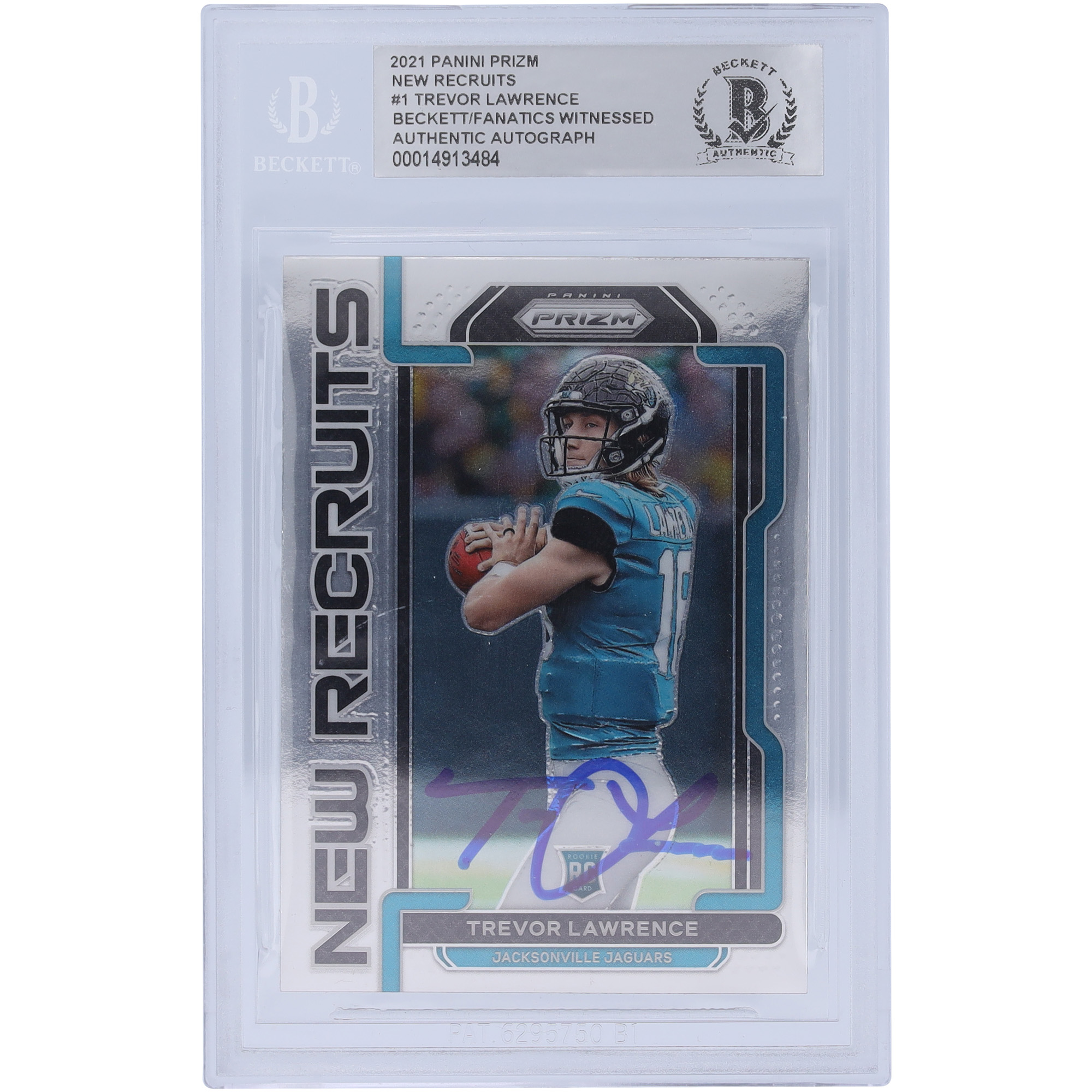 Trevor Lawrence Jacksonville Jaguars signierte 2021 Panini Prizm New Recruits #NR-1 Beckett Fanatics bezeugte authentifizierte Rookie-Karte